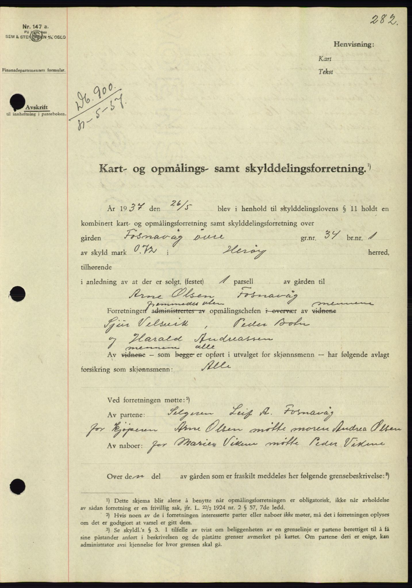Søre Sunnmøre sorenskriveri, SAT/A-4122/1/2/2C/L0063: Pantebok nr. 57, 1937-1937, Dagboknr: 900/1937