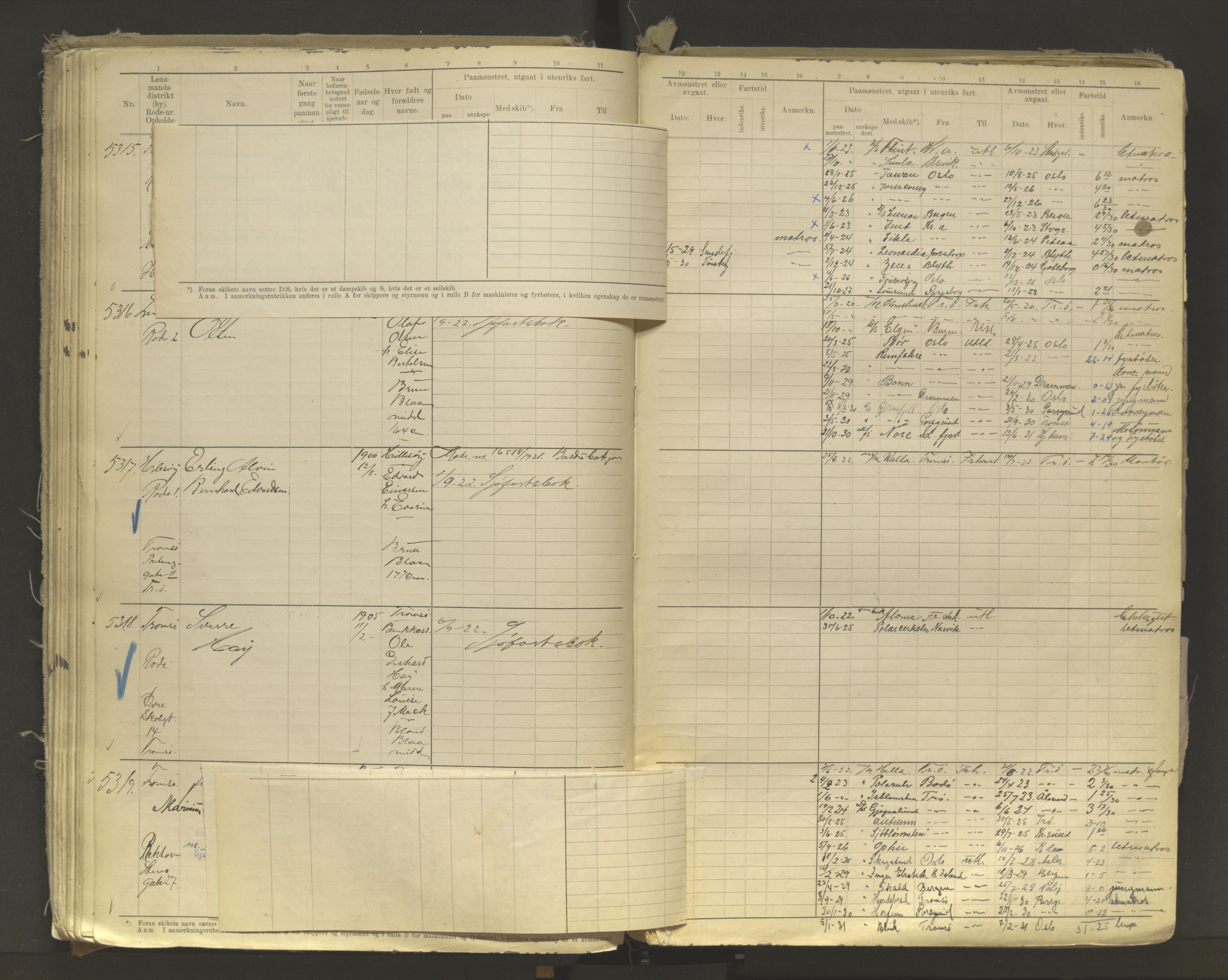 Tromsø sjømannskontor/innrullerings-/mønstringsdistrikt, AV/SATØ-S-0243/F/Fb/L0011: Annotasjonsrulle. Defekt: løs innbinding. Nr. 4973-7517, 1920-1928