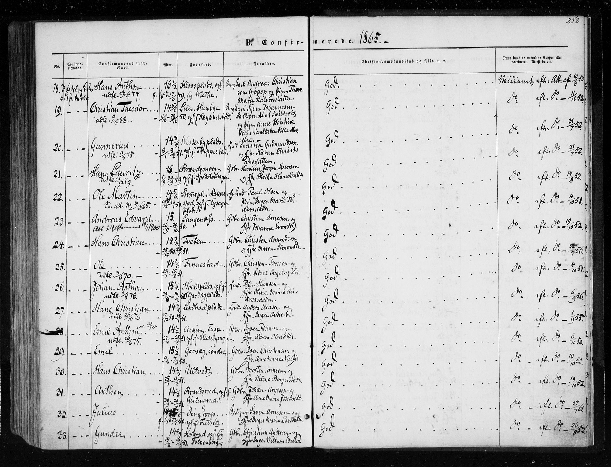 Eidsberg prestekontor Kirkebøker, AV/SAO-A-10905/F/Fa/L0010.a: Ministerialbok nr. I 10A, 1857-1866, s. 252