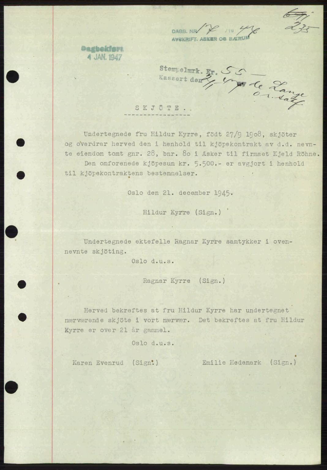 Aker herredsskriveri, SAO/A-10896/G/Gb/Gbb/Gbbb/L0036: Pantebok nr. A82, 1946-1947, Dagboknr: 17/1947