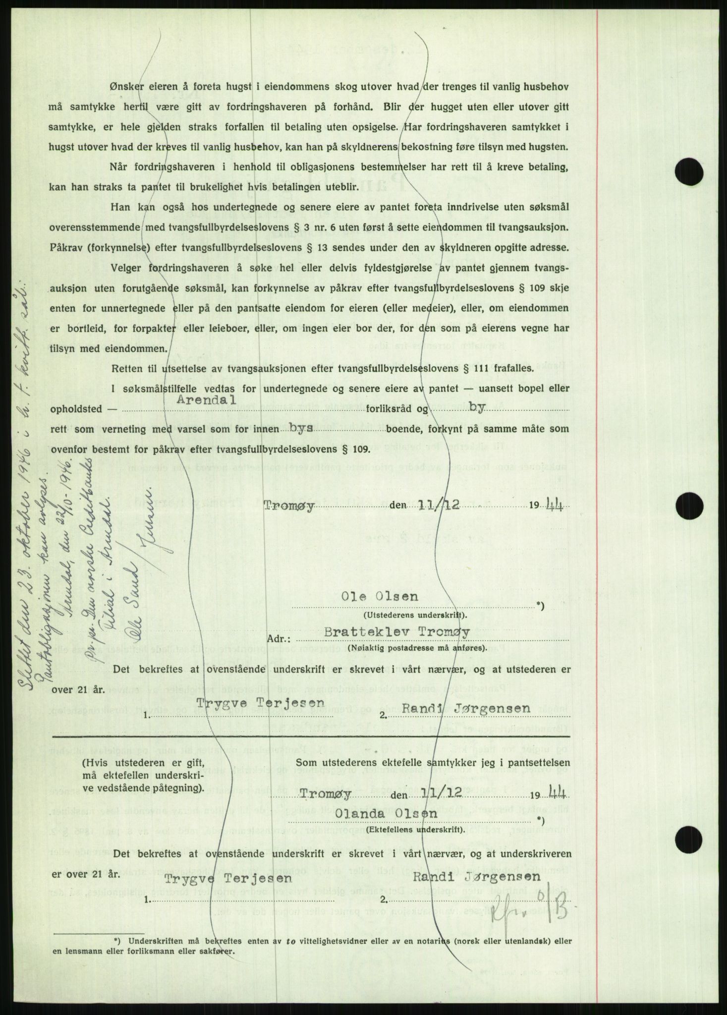 Nedenes sorenskriveri, AV/SAK-1221-0006/G/Gb/Gbb/L0002: Pantebok nr. II, 1942-1945, Dagboknr: 1052/1944