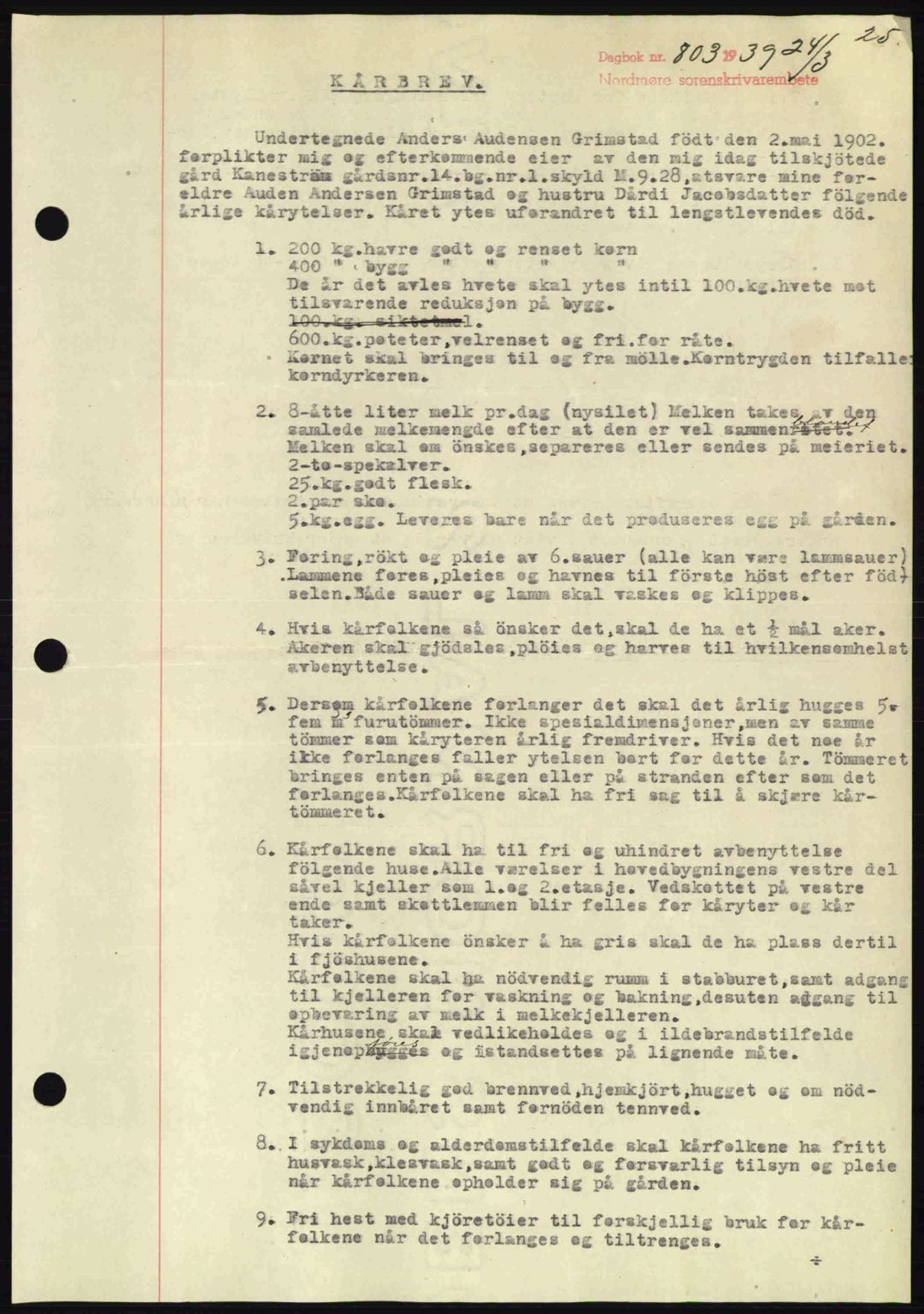 Nordmøre sorenskriveri, SAT/A-4132/1/2/2Ca: Pantebok nr. B85, 1939-1939, Dagboknr: 803/1939