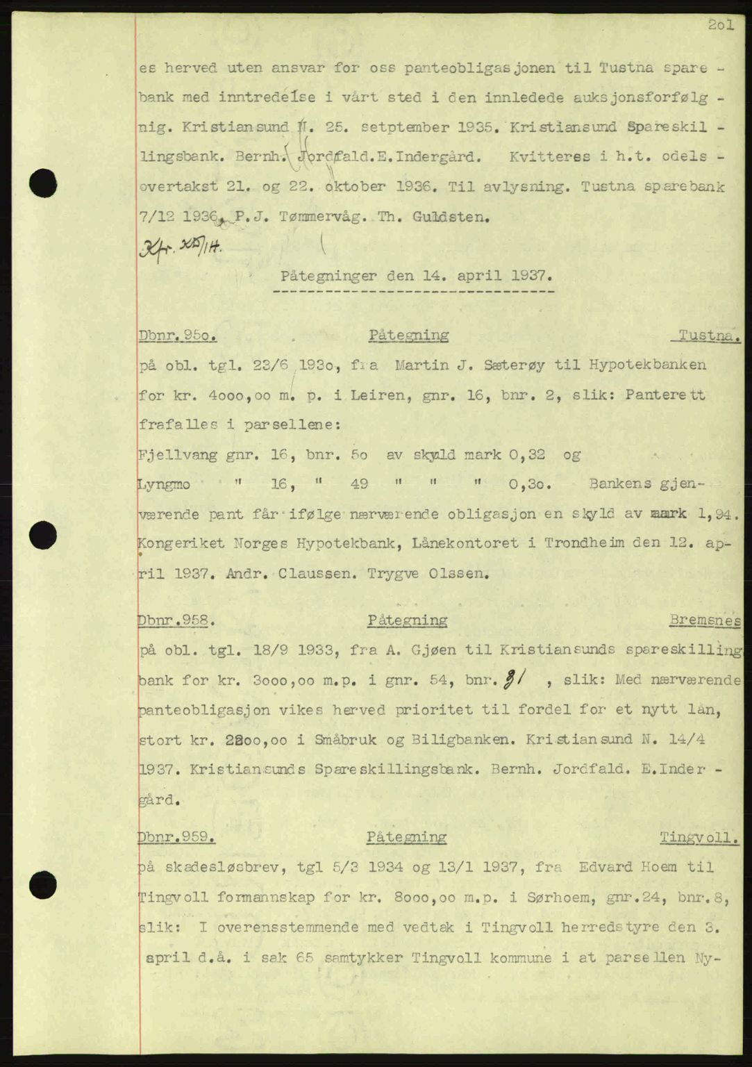 Nordmøre sorenskriveri, SAT/A-4132/1/2/2Ca: Pantebok nr. C80, 1936-1939, Dagboknr: 950/1937