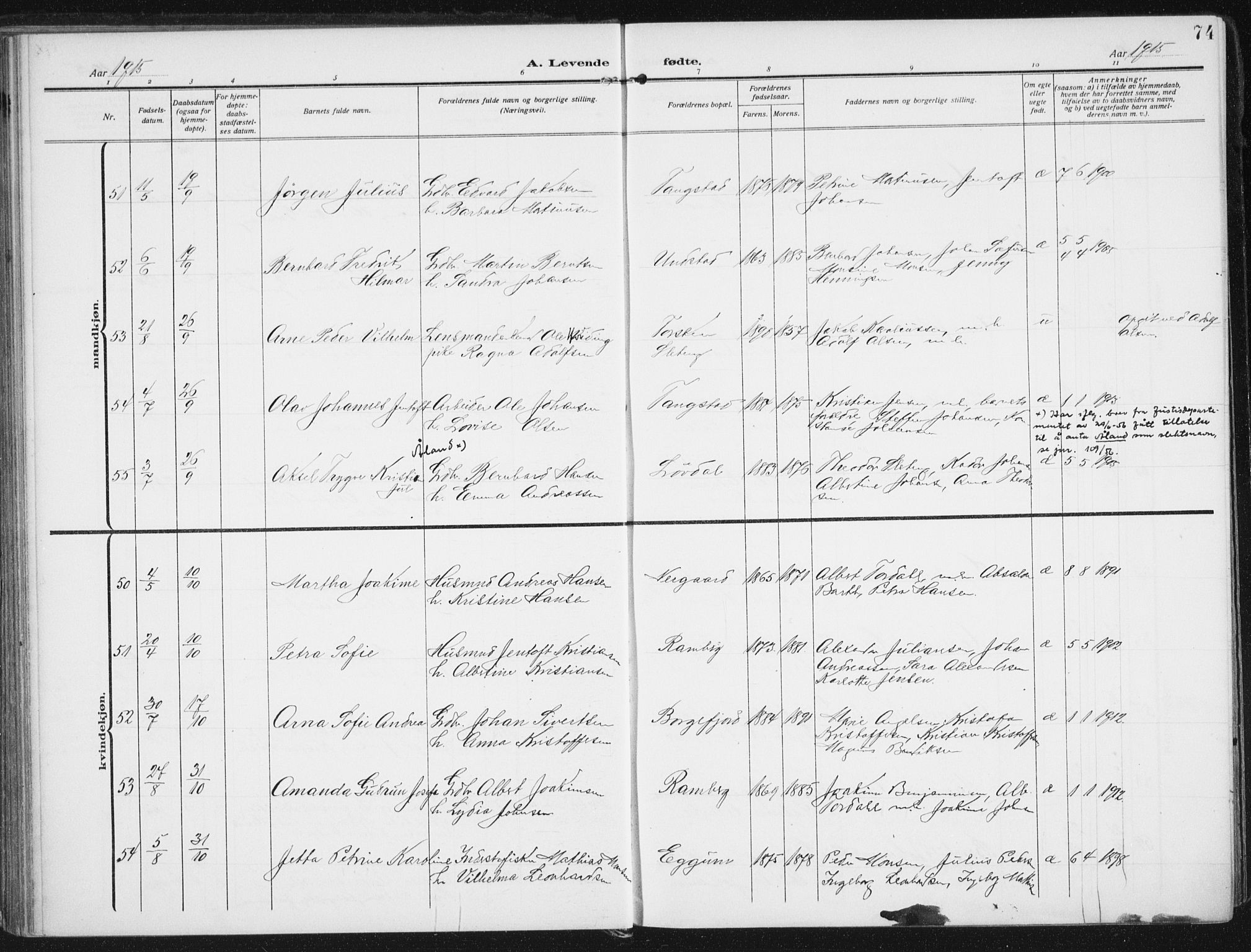 Ministerialprotokoller, klokkerbøker og fødselsregistre - Nordland, AV/SAT-A-1459/880/L1135: Ministerialbok nr. 880A09, 1908-1919, s. 74