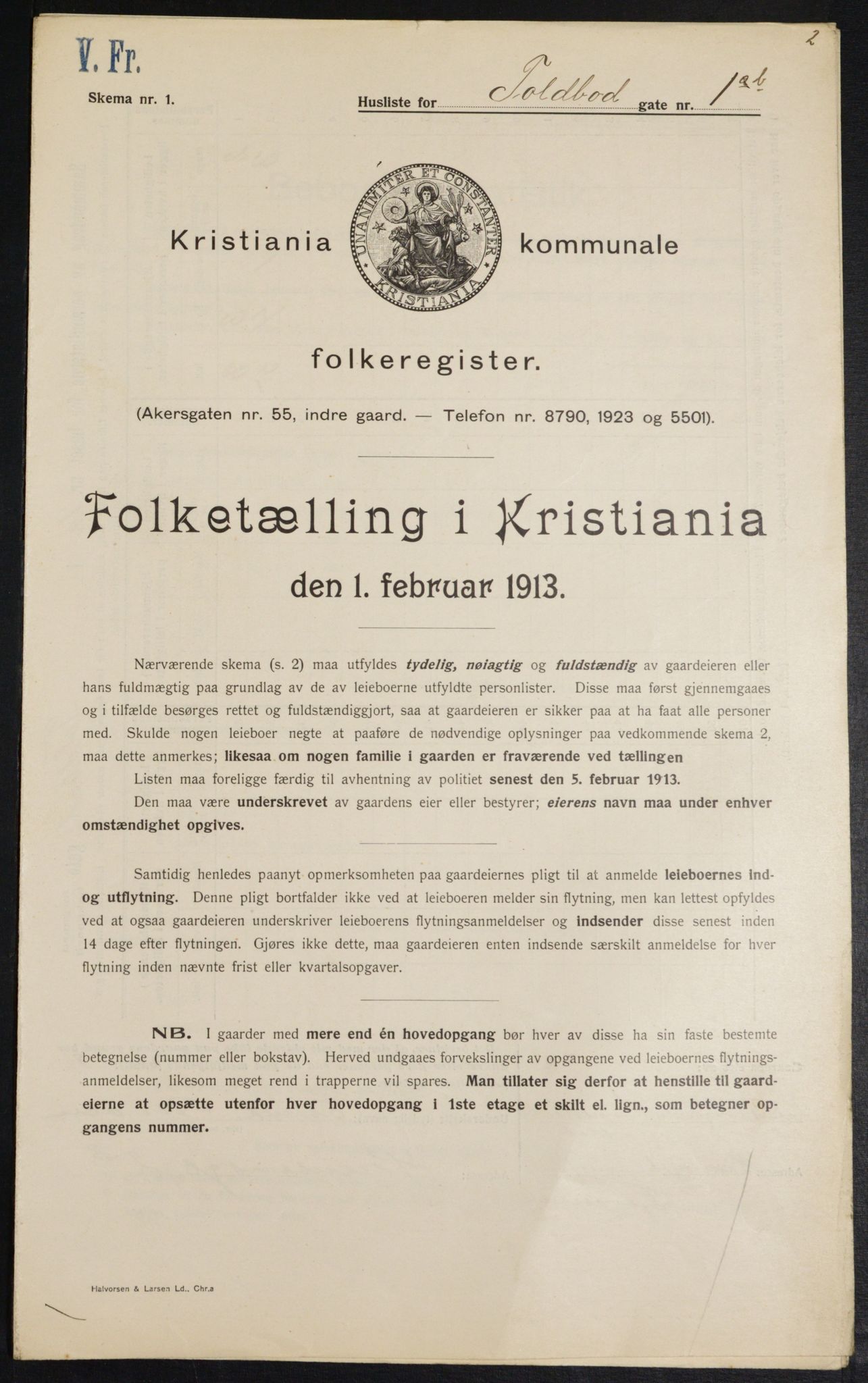 OBA, Kommunal folketelling 1.2.1913 for Kristiania, 1913, s. 113098