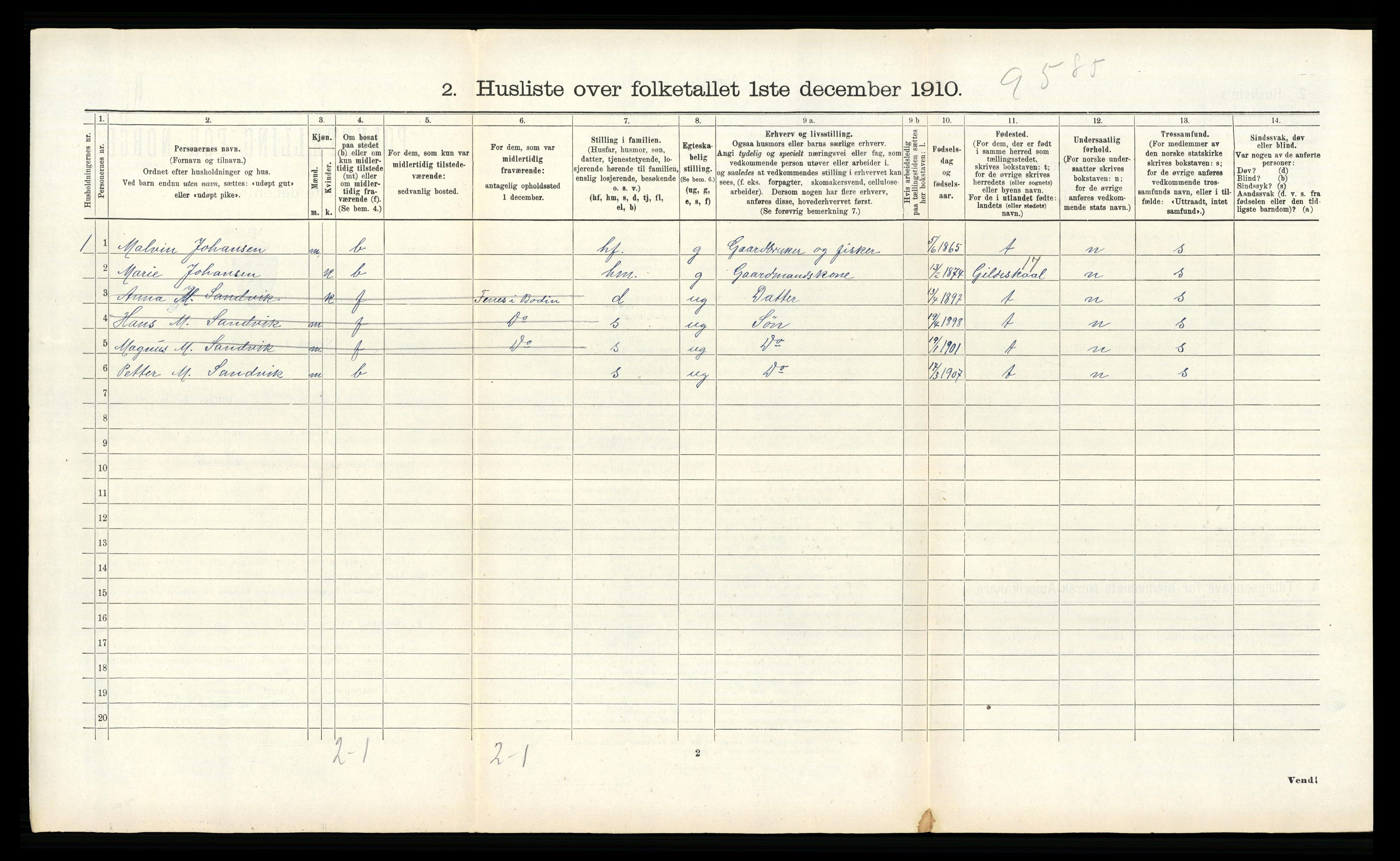 RA, Folketelling 1910 for 1843 Bodin herred, 1910, s. 210