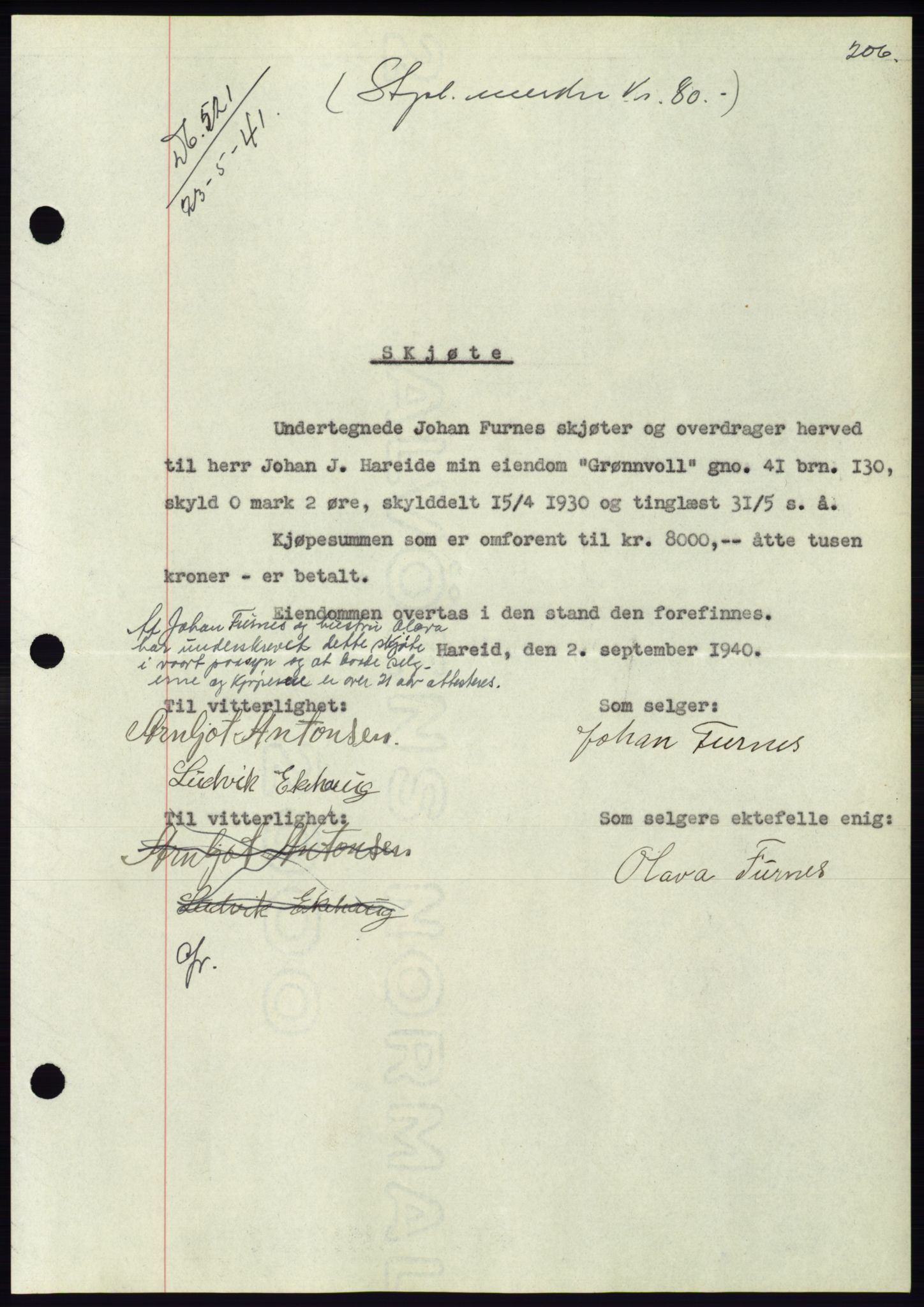 Søre Sunnmøre sorenskriveri, AV/SAT-A-4122/1/2/2C/L0071: Pantebok nr. 65, 1941-1941, Dagboknr: 521/1941