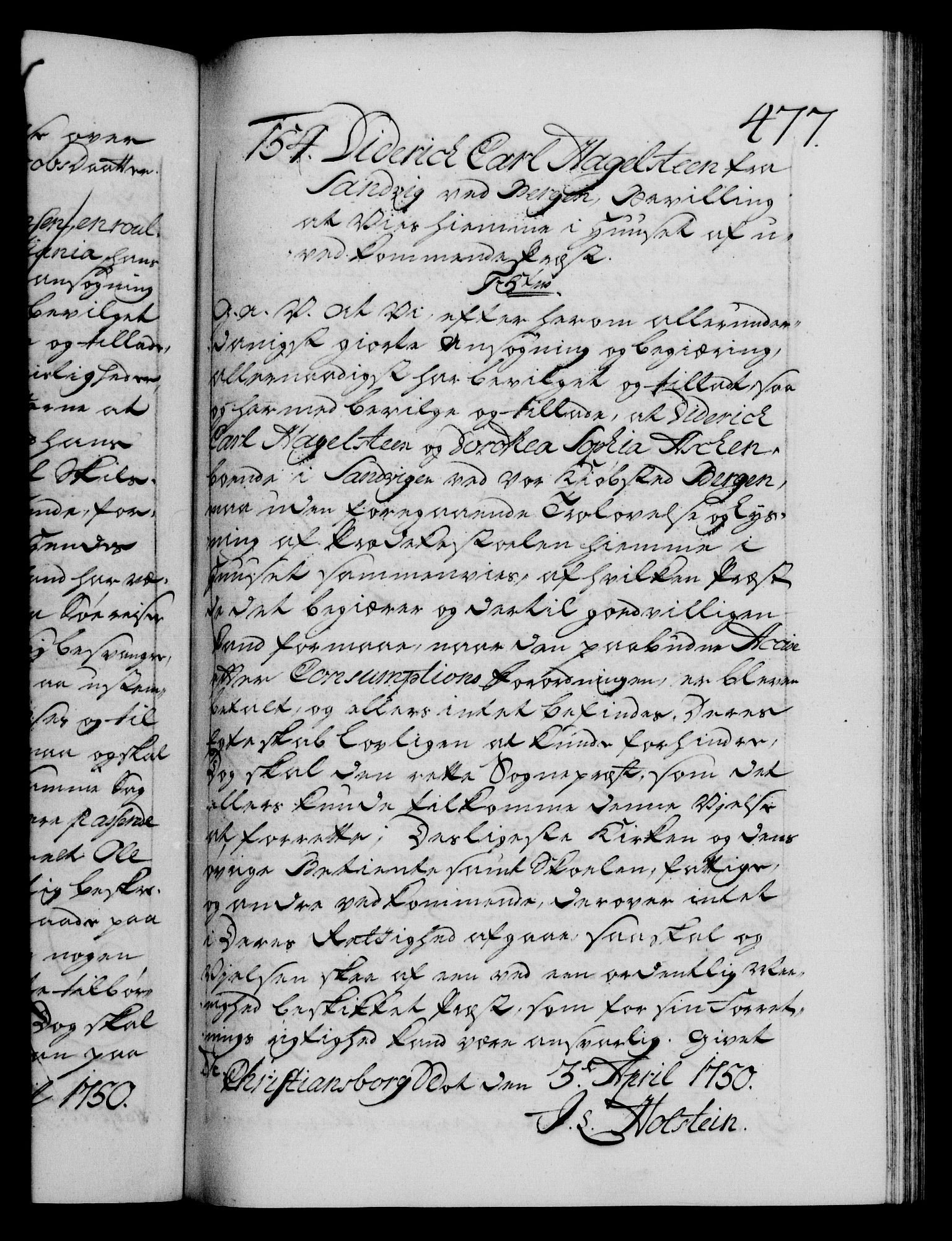 Danske Kanselli 1572-1799, RA/EA-3023/F/Fc/Fca/Fcaa/L0036: Norske registre, 1749-1750, s. 477a