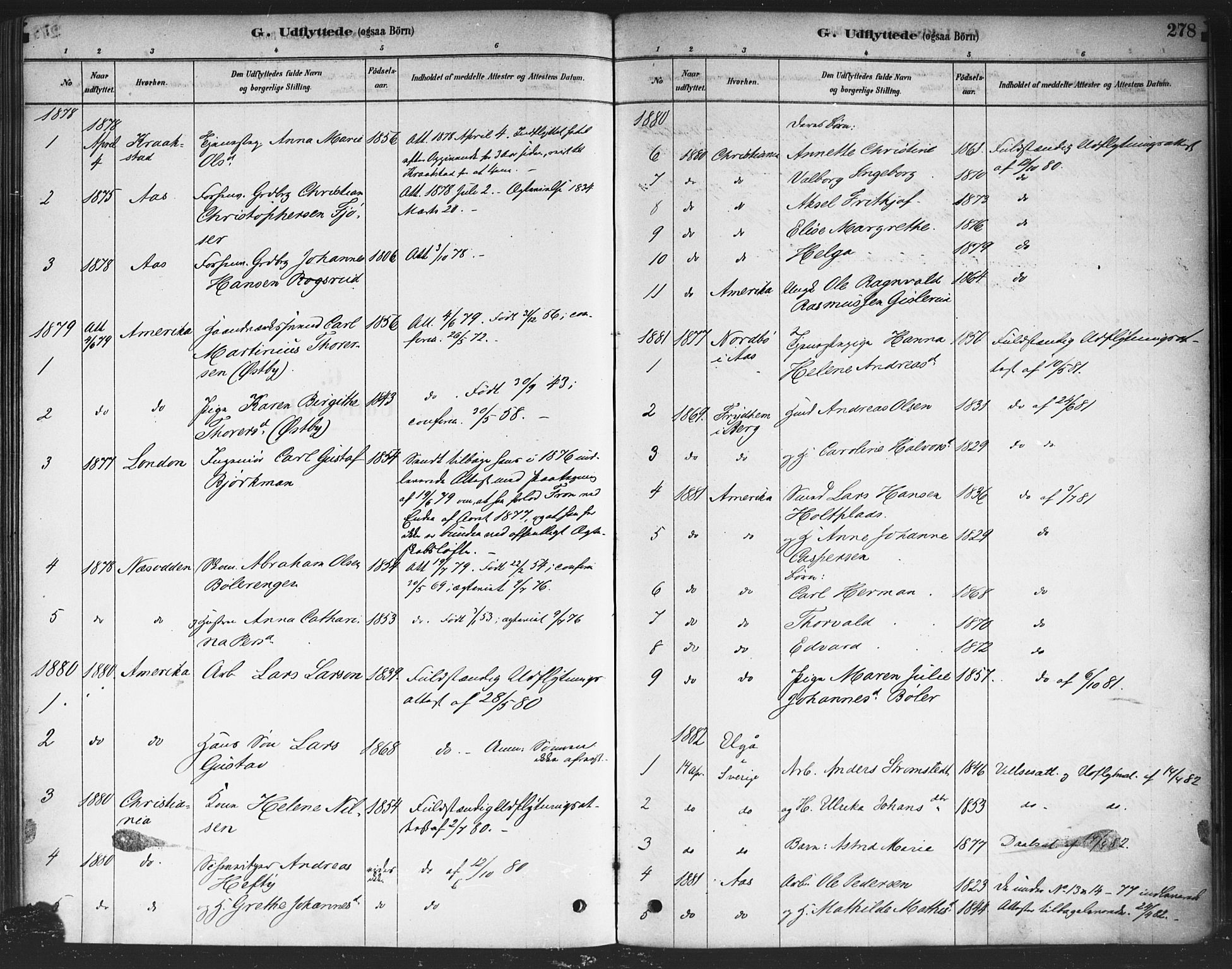 Drøbak prestekontor Kirkebøker, AV/SAO-A-10142a/F/Fc/L0002: Ministerialbok nr. III 2, 1878-1891, s. 278
