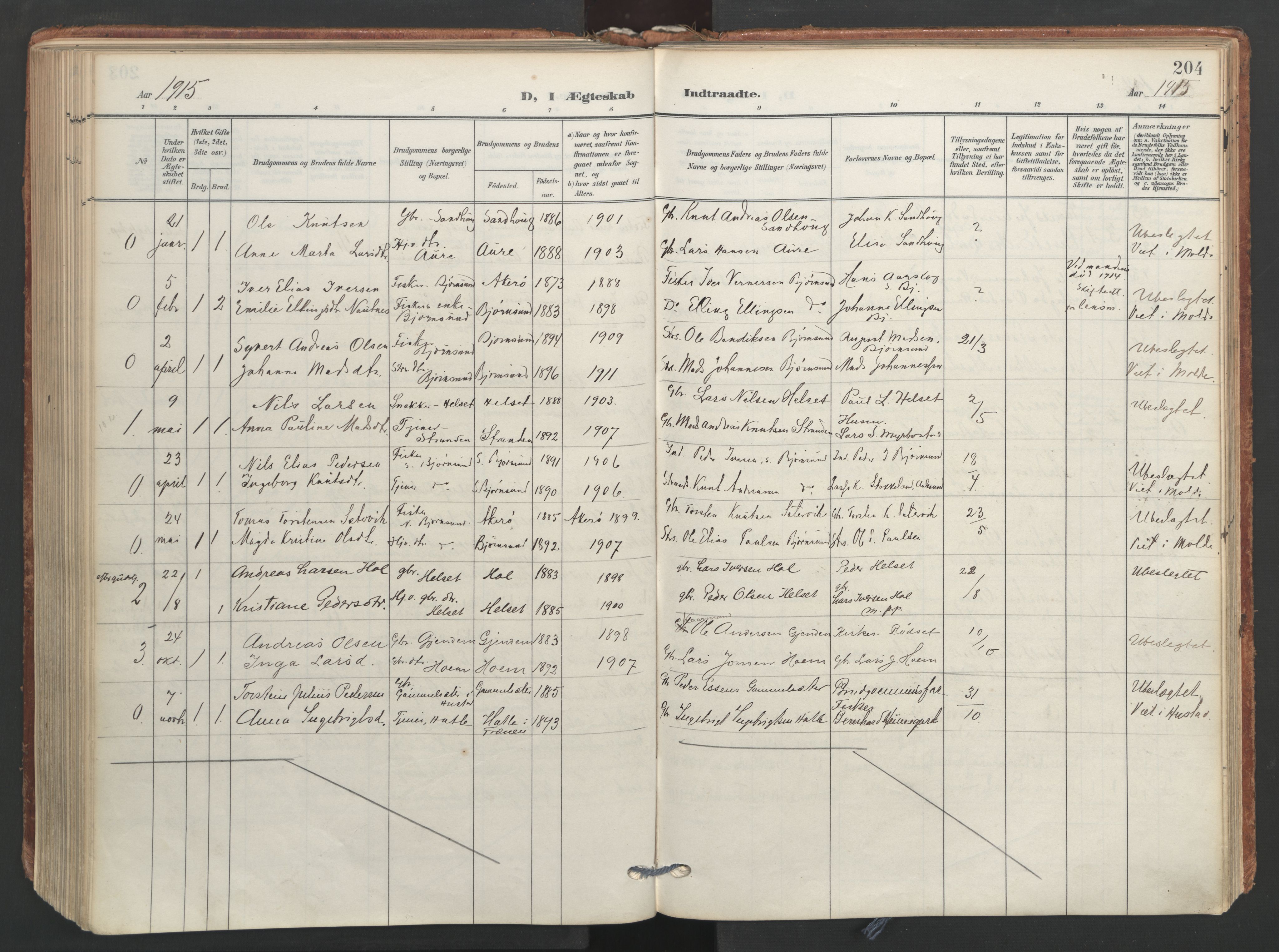 Ministerialprotokoller, klokkerbøker og fødselsregistre - Møre og Romsdal, AV/SAT-A-1454/565/L0751: Ministerialbok nr. 565A05, 1905-1979, s. 204