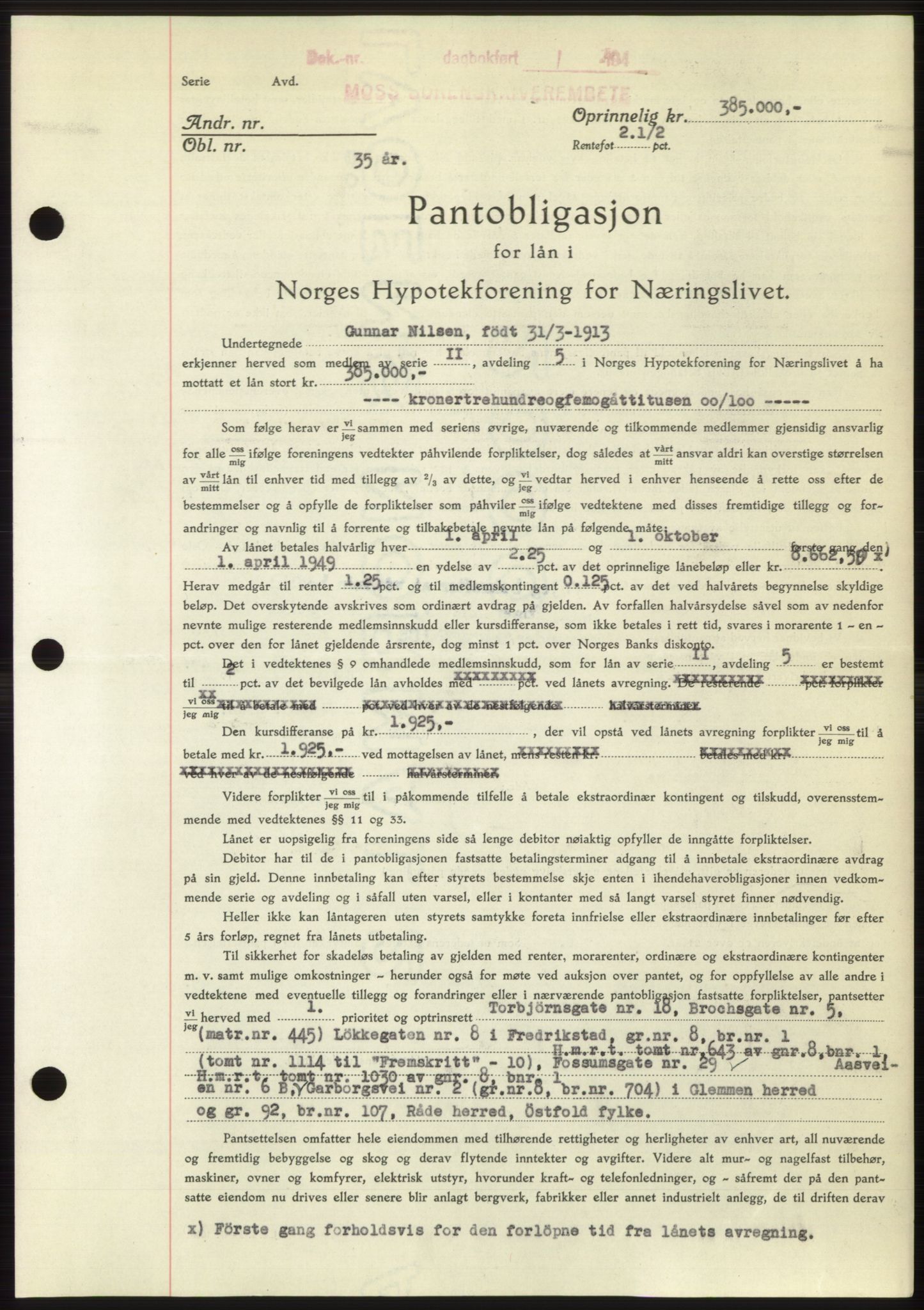 Moss sorenskriveri, SAO/A-10168: Pantebok nr. B21, 1949-1949, Dagboknr: 9999/1949