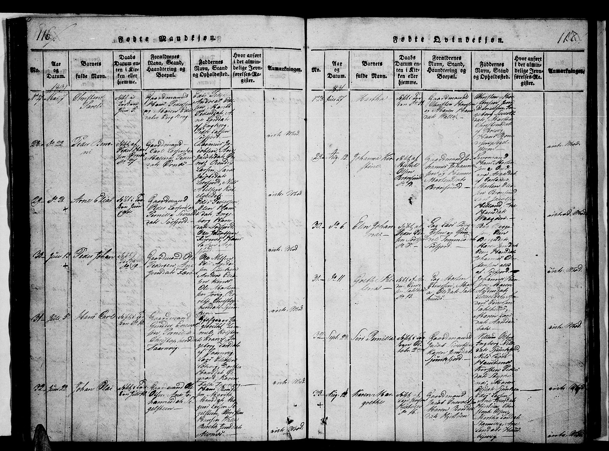 Ministerialprotokoller, klokkerbøker og fødselsregistre - Nordland, AV/SAT-A-1459/853/L0768: Ministerialbok nr. 853A07, 1821-1836, s. 116-117