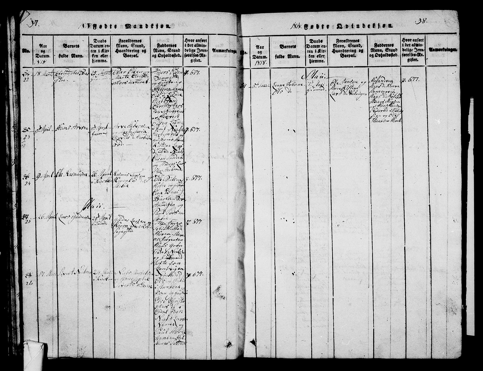 Hedrum kirkebøker, AV/SAKO-A-344/G/Ga/L0003: Klokkerbok nr. I 3, 1817-1835, s. 37-38