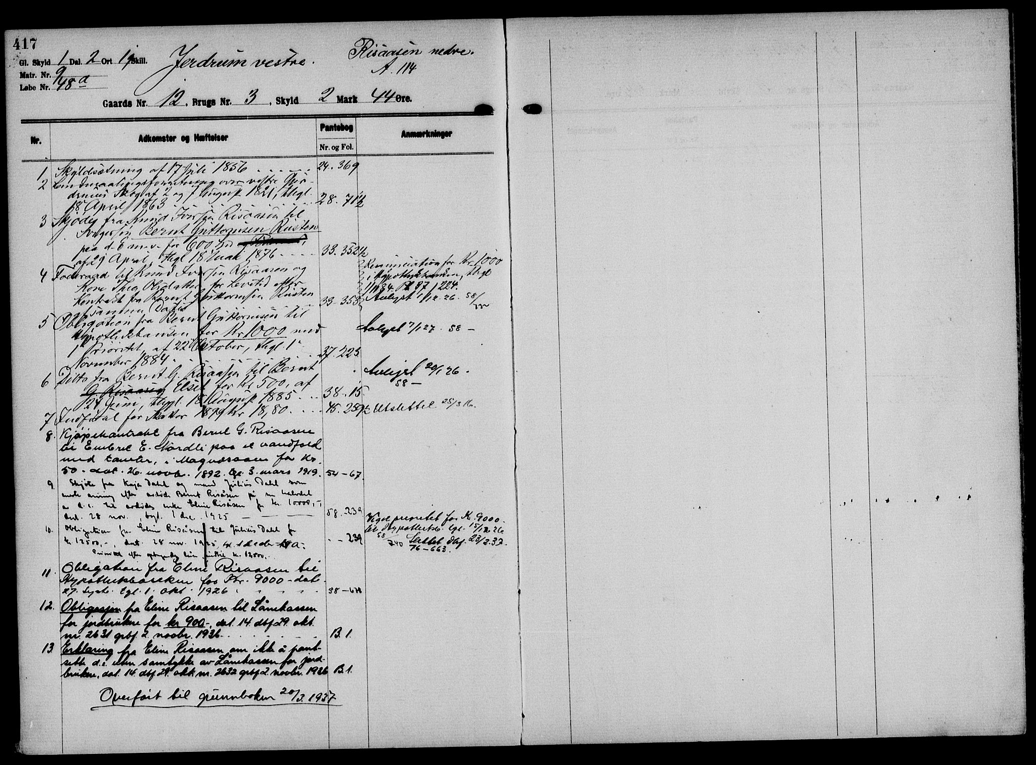 Solør tingrett, AV/SAH-TING-008/H/Ha/Hak/L0001: Panteregister nr. I, 1900-1935, s. 417