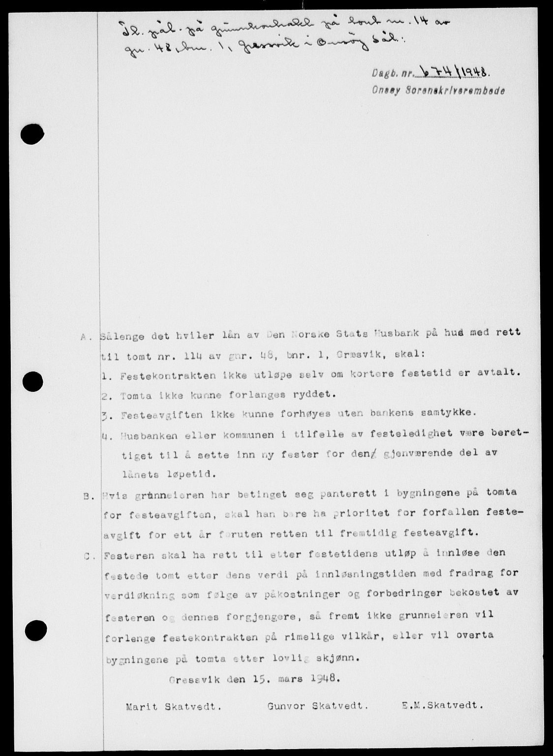 Onsøy sorenskriveri, SAO/A-10474/G/Ga/Gab/L0022: Pantebok nr. II A-22, 1947-1948, Dagboknr: 674/1948