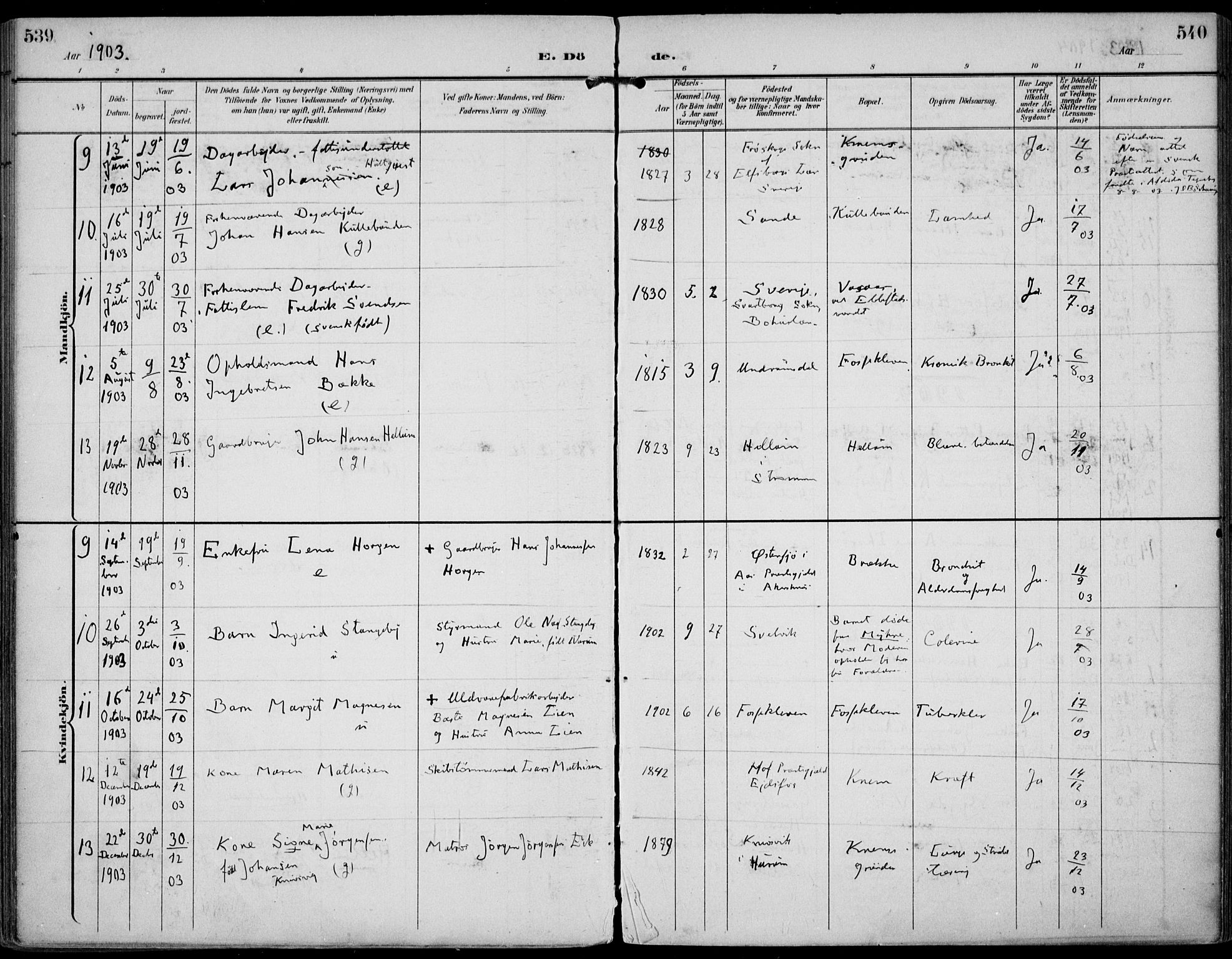 Strømm kirkebøker, SAKO/A-322/F/Fa/L0005: Ministerialbok nr. I 5, 1898-1919, s. 539-540