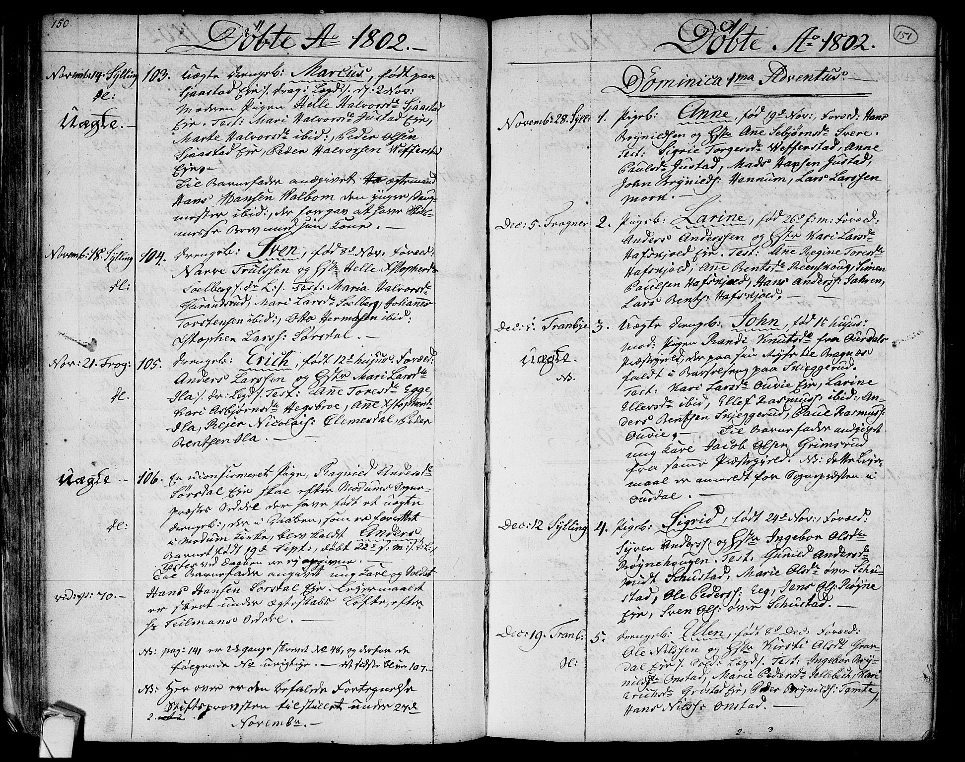 Lier kirkebøker, AV/SAKO-A-230/F/Fa/L0007: Ministerialbok nr. I 7, 1794-1813, s. 150-151