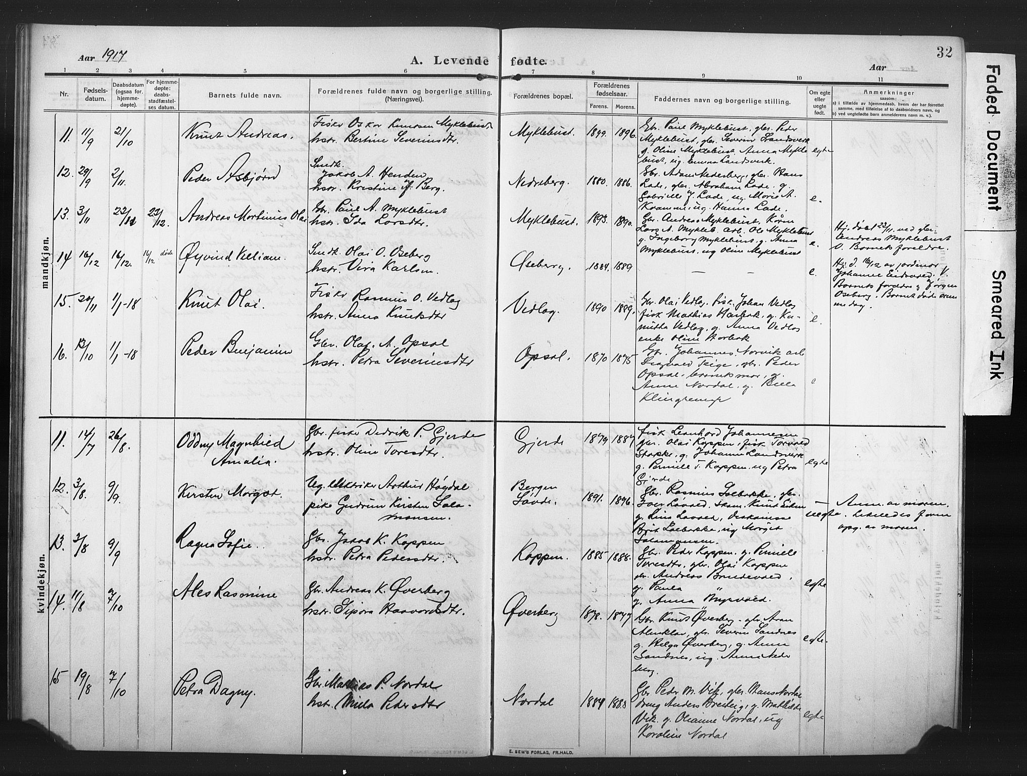 Ministerialprotokoller, klokkerbøker og fødselsregistre - Møre og Romsdal, AV/SAT-A-1454/502/L0028: Klokkerbok nr. 502C02, 1909-1932, s. 32