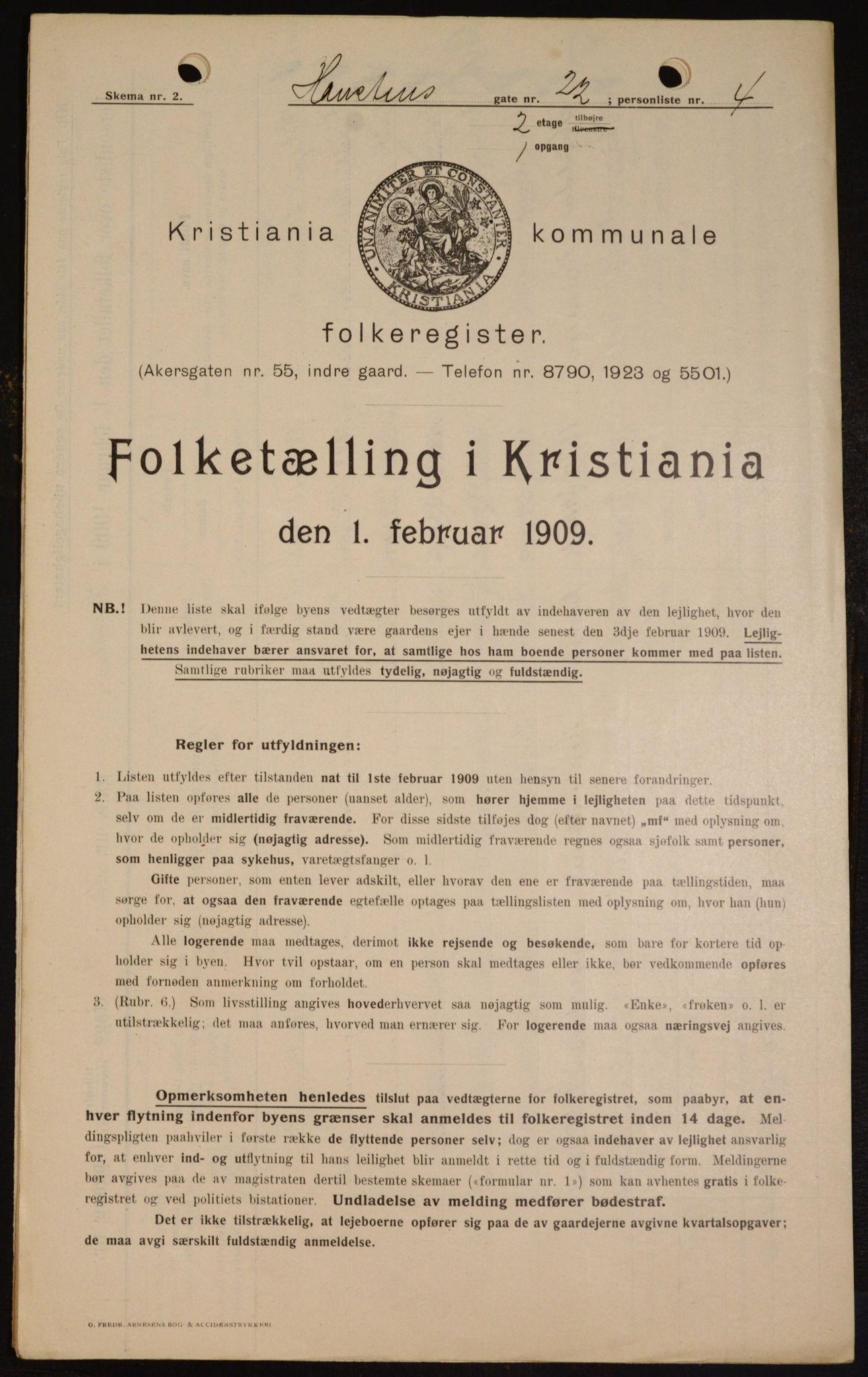 OBA, Kommunal folketelling 1.2.1909 for Kristiania kjøpstad, 1909, s. 31755