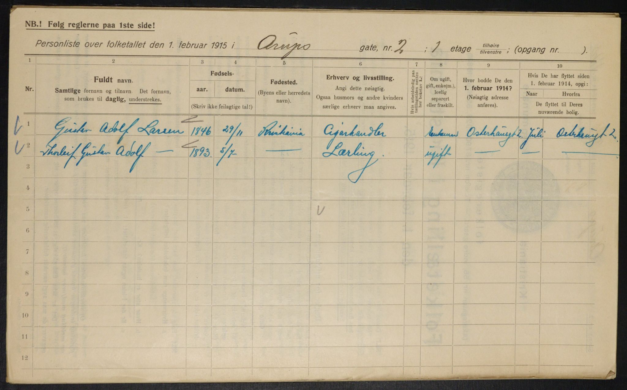 OBA, Kommunal folketelling 1.2.1915 for Kristiania, 1915, s. 2223