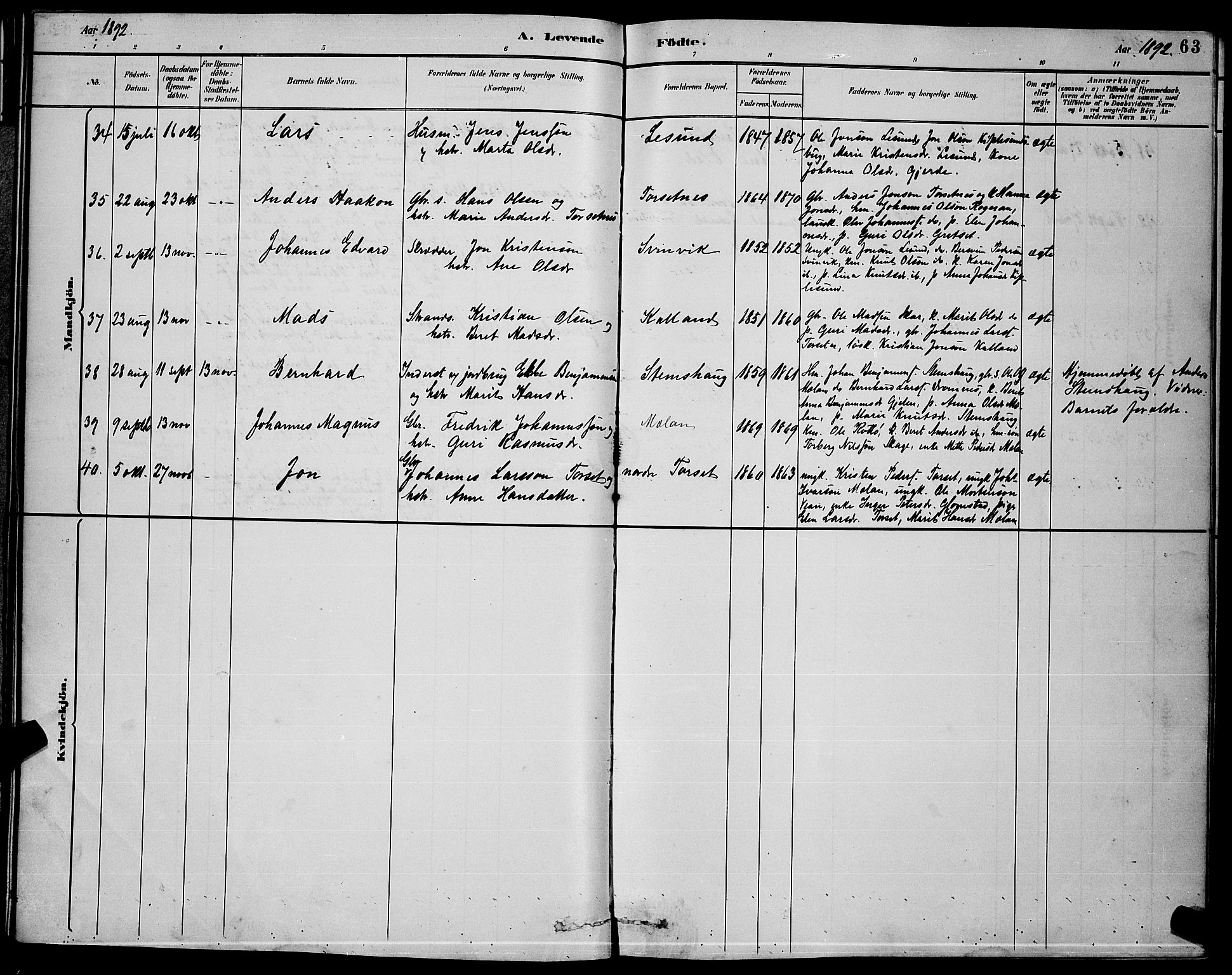 Ministerialprotokoller, klokkerbøker og fødselsregistre - Møre og Romsdal, AV/SAT-A-1454/578/L0909: Klokkerbok nr. 578C02, 1882-1900, s. 63