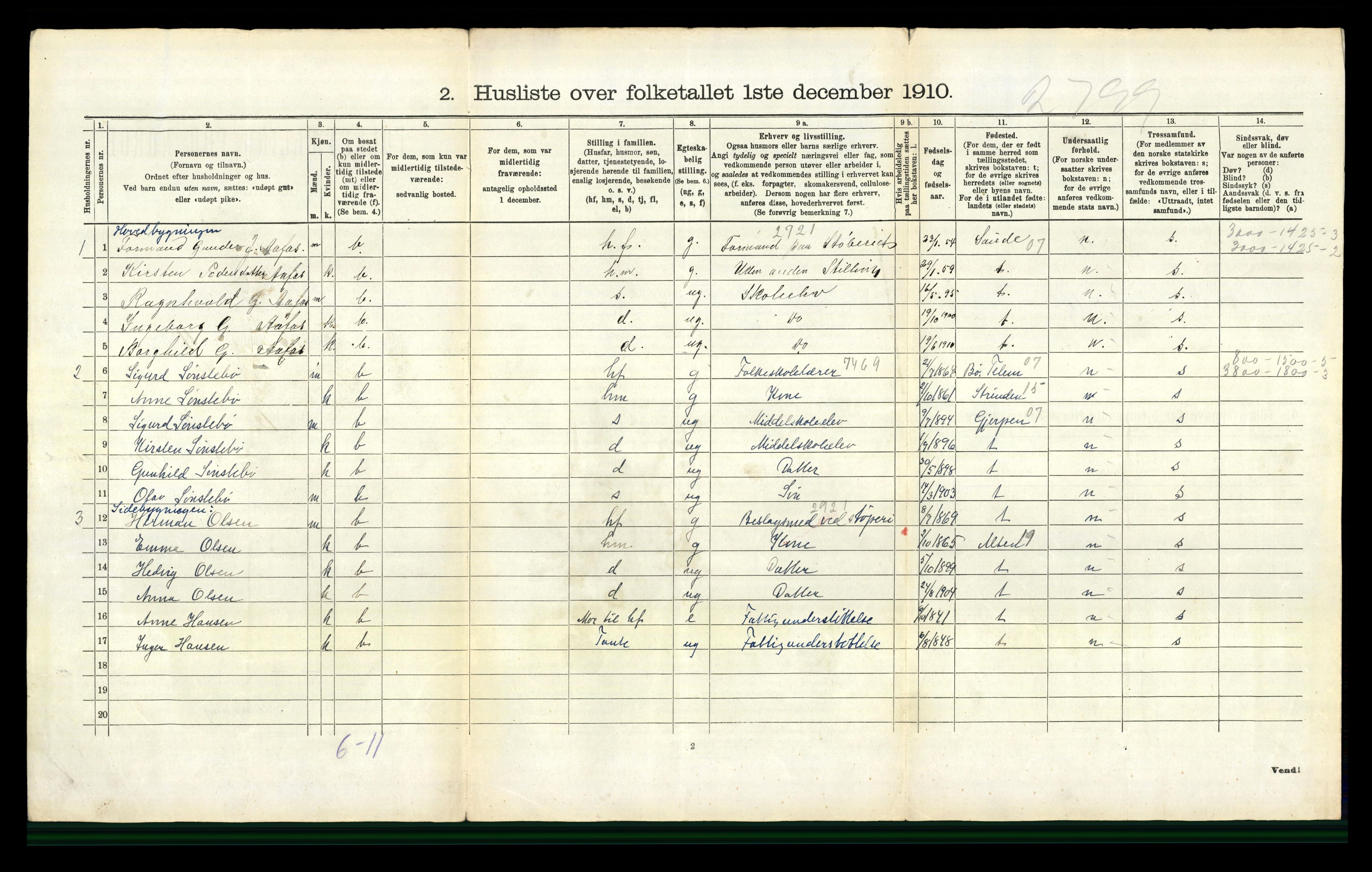 RA, Folketelling 1910 for 0819 Holla herred, 1910, s. 916