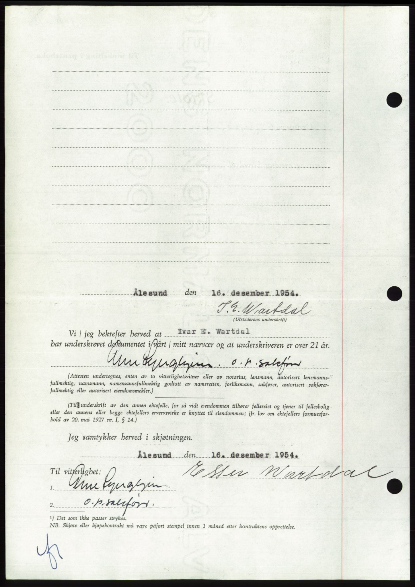 Søre Sunnmøre sorenskriveri, AV/SAT-A-4122/1/2/2C/L0099: Pantebok nr. 25A, 1954-1954, Dagboknr: 3363/1954