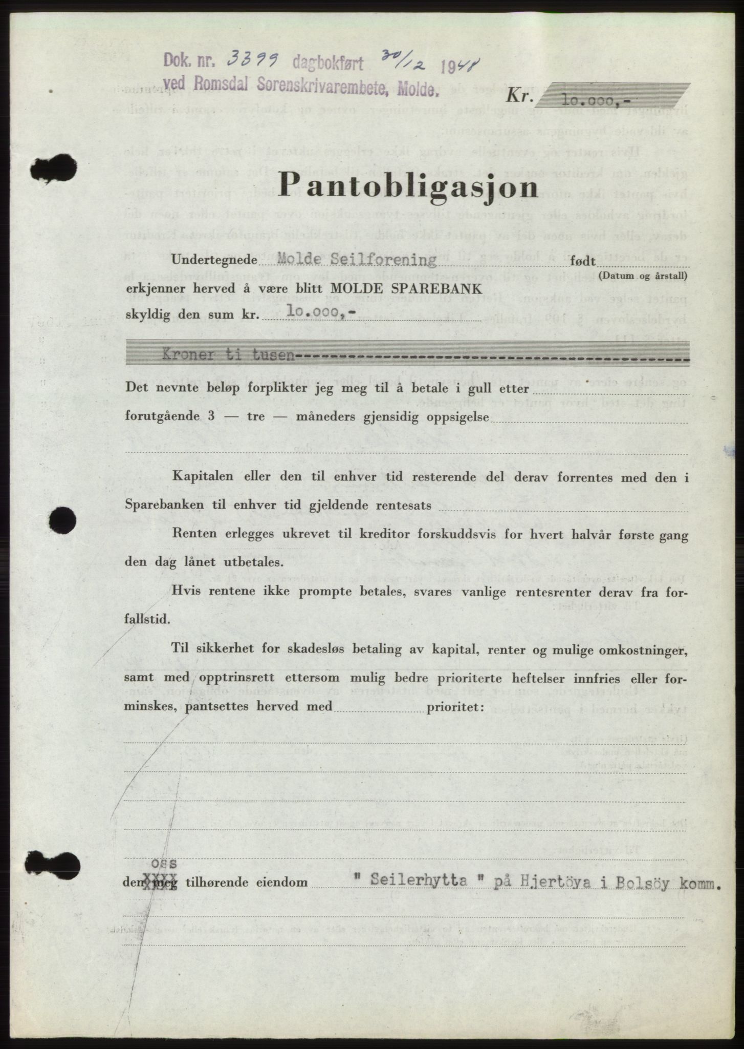 Romsdal sorenskriveri, SAT/A-4149/1/2/2C: Pantebok nr. B4, 1948-1949, Dagboknr: 3399/1948