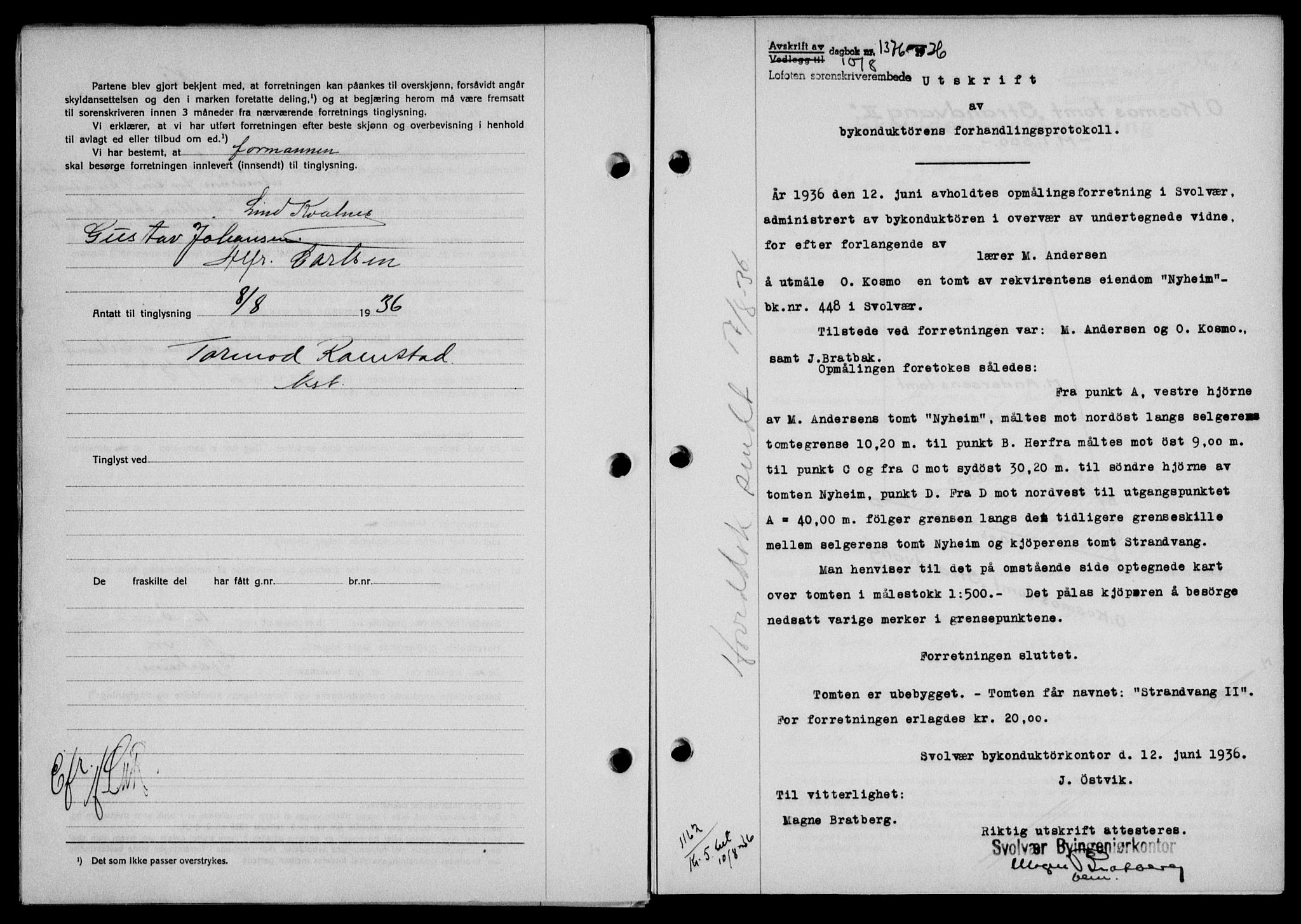 Lofoten sorenskriveri, SAT/A-0017/1/2/2C/L0001a: Pantebok nr. 1a, 1936-1937, Dagboknr: 1376/1936