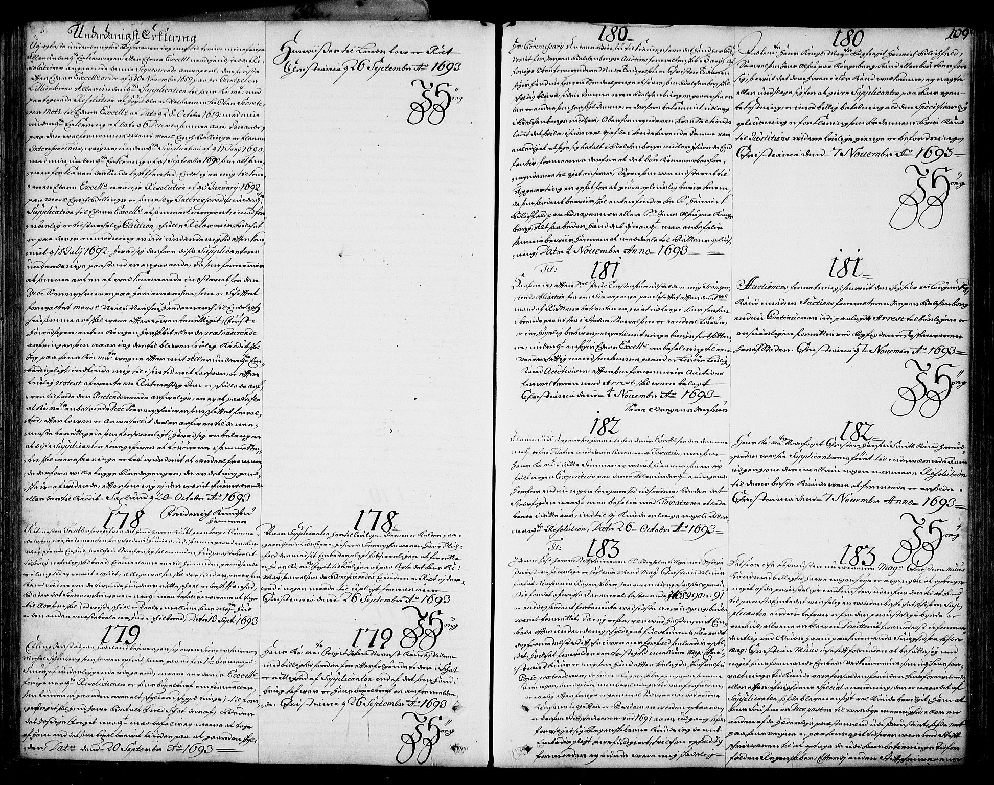 Stattholderembetet 1572-1771, RA/EA-2870/Ad/L0005: Supplikasjons- og resolusjonsprotokoll, 1692-1699, s. 108b-109a