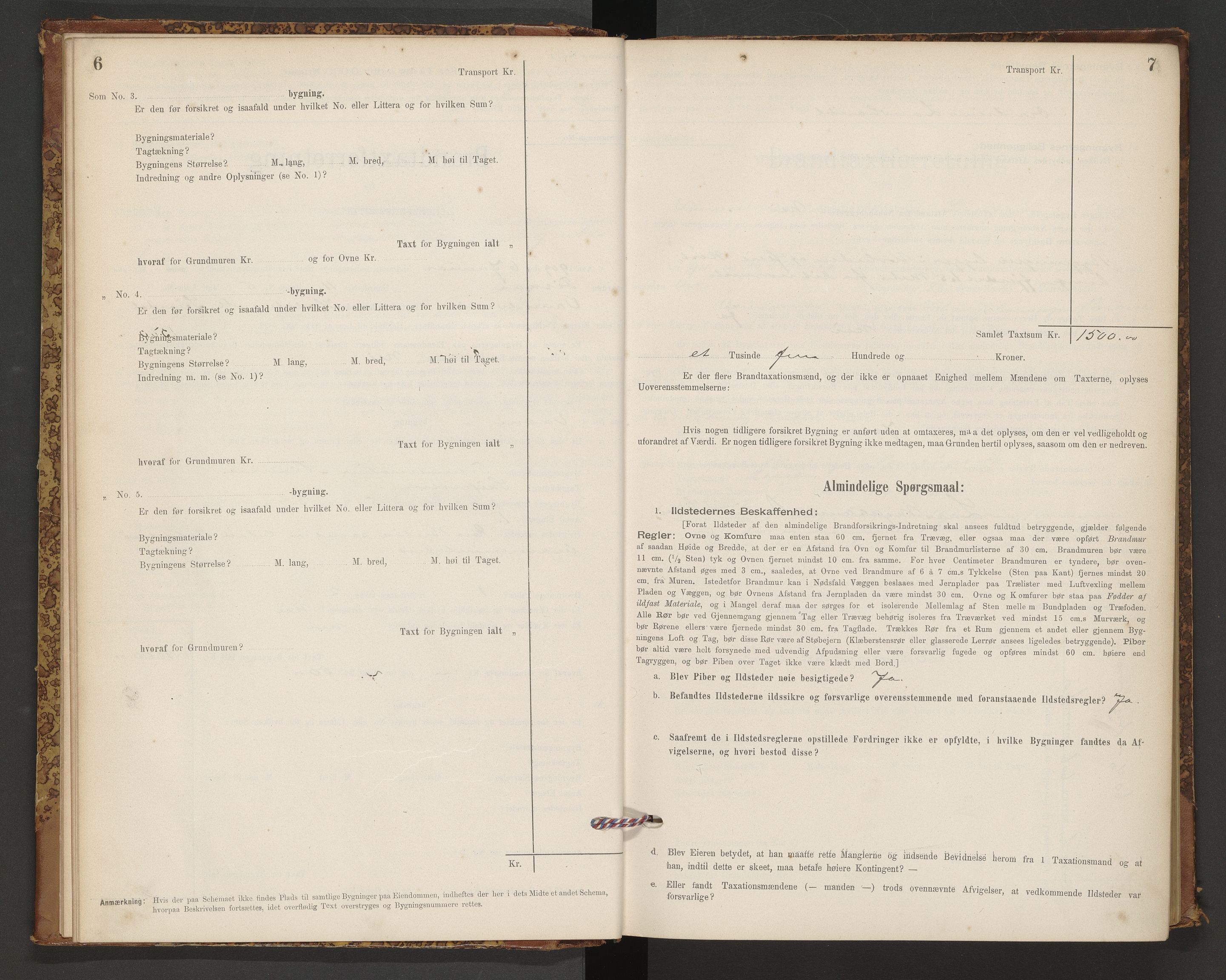 Norges Brannkasse Vanylven, AV/SAT-A-5486/F/Fb/L0001: Branntakstprotokoll, 1898-1954, s. 6-7