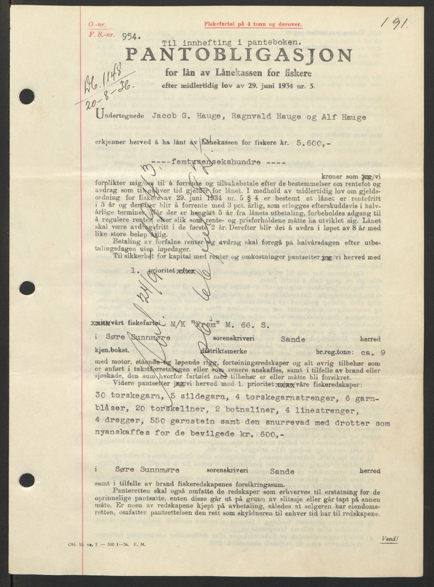 Søre Sunnmøre sorenskriveri, AV/SAT-A-4122/1/2/2C/L0061: Pantebok nr. 55, 1936-1936, Dagboknr: 1148/1936