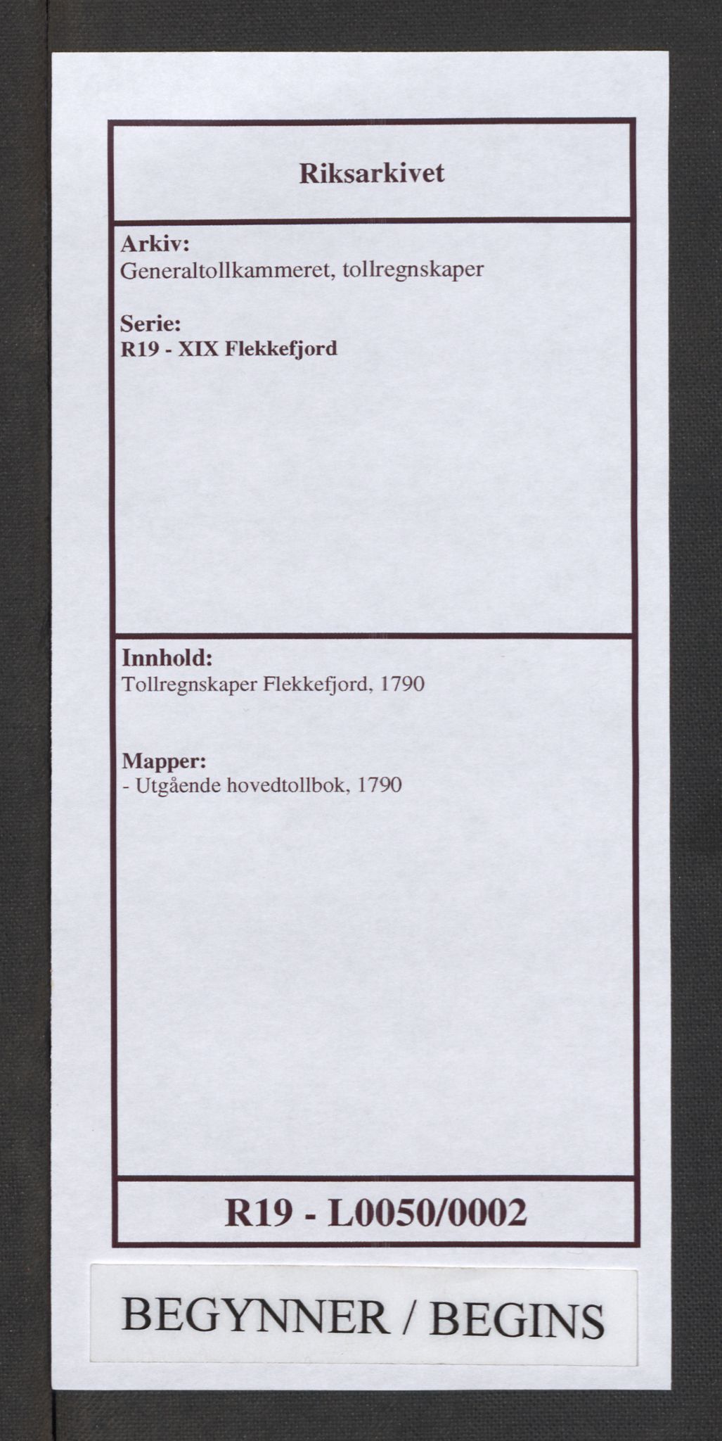 Generaltollkammeret, tollregnskaper, RA/EA-5490/R19/L0050/0002: Tollregnskaper Flekkefjord / Utgående hovedtollbok, 1790