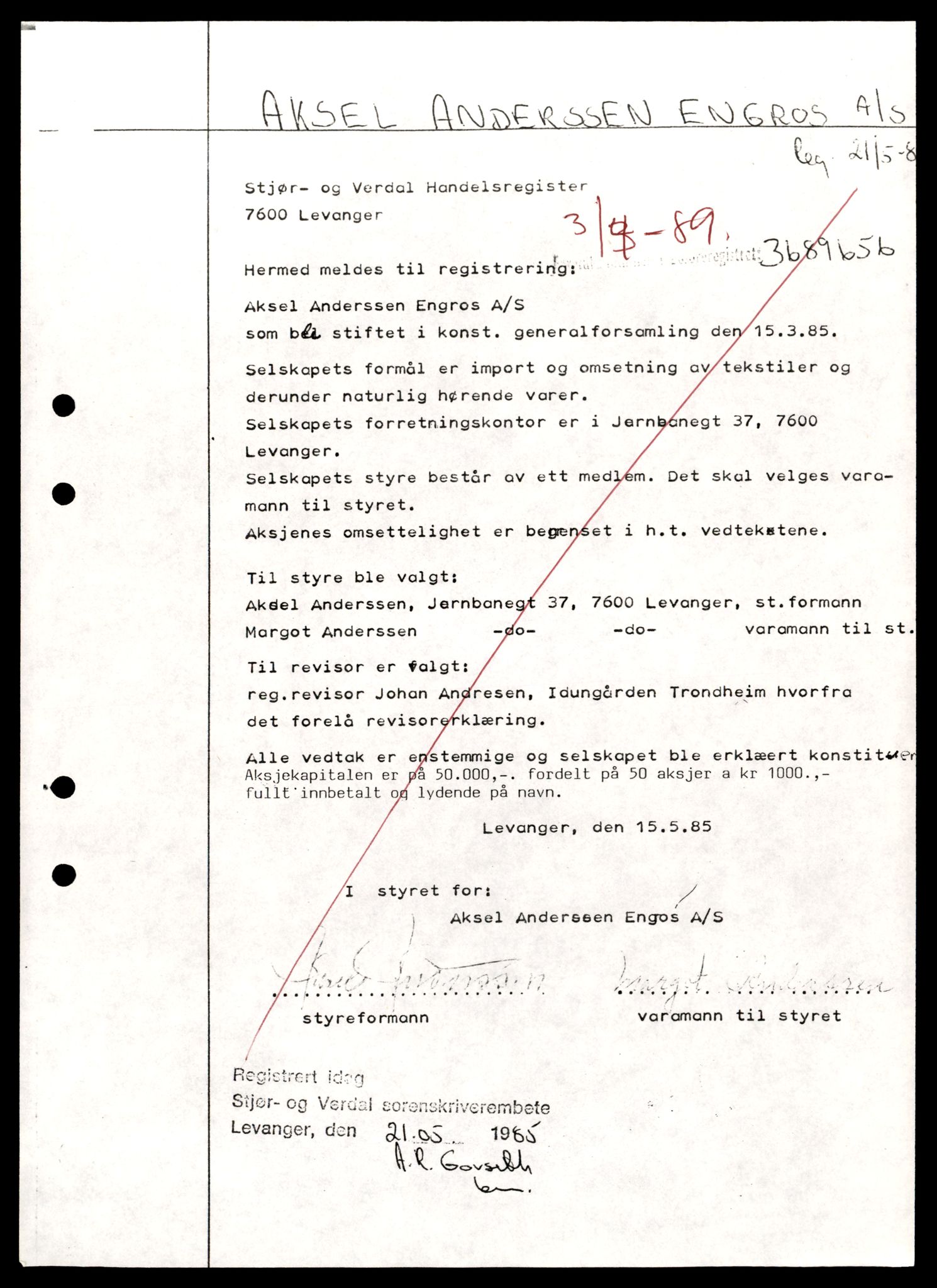 Stjør- og Verdal sorenskriveri, AV/SAT-A-4167/2/J/Jc/Jca/L0003: Aksjeselskaper, A-L, 1951-1990, s. 5