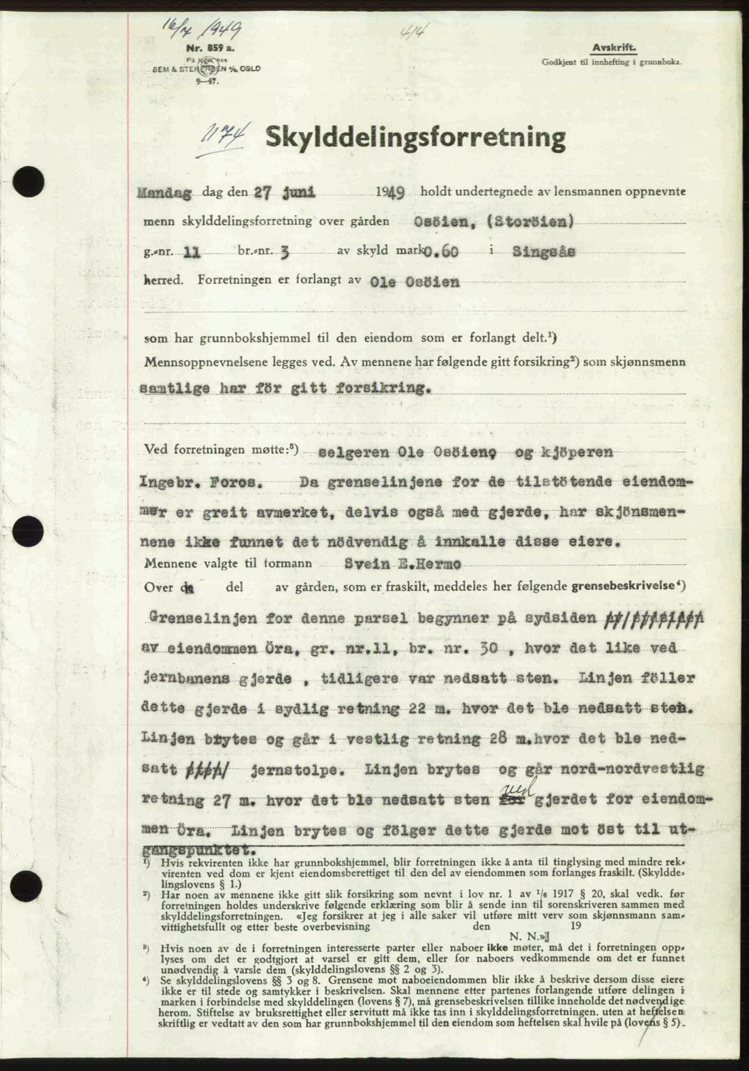 Gauldal sorenskriveri, SAT/A-0014/1/2/2C: Pantebok nr. A8, 1949-1949, Dagboknr: 1174/1949