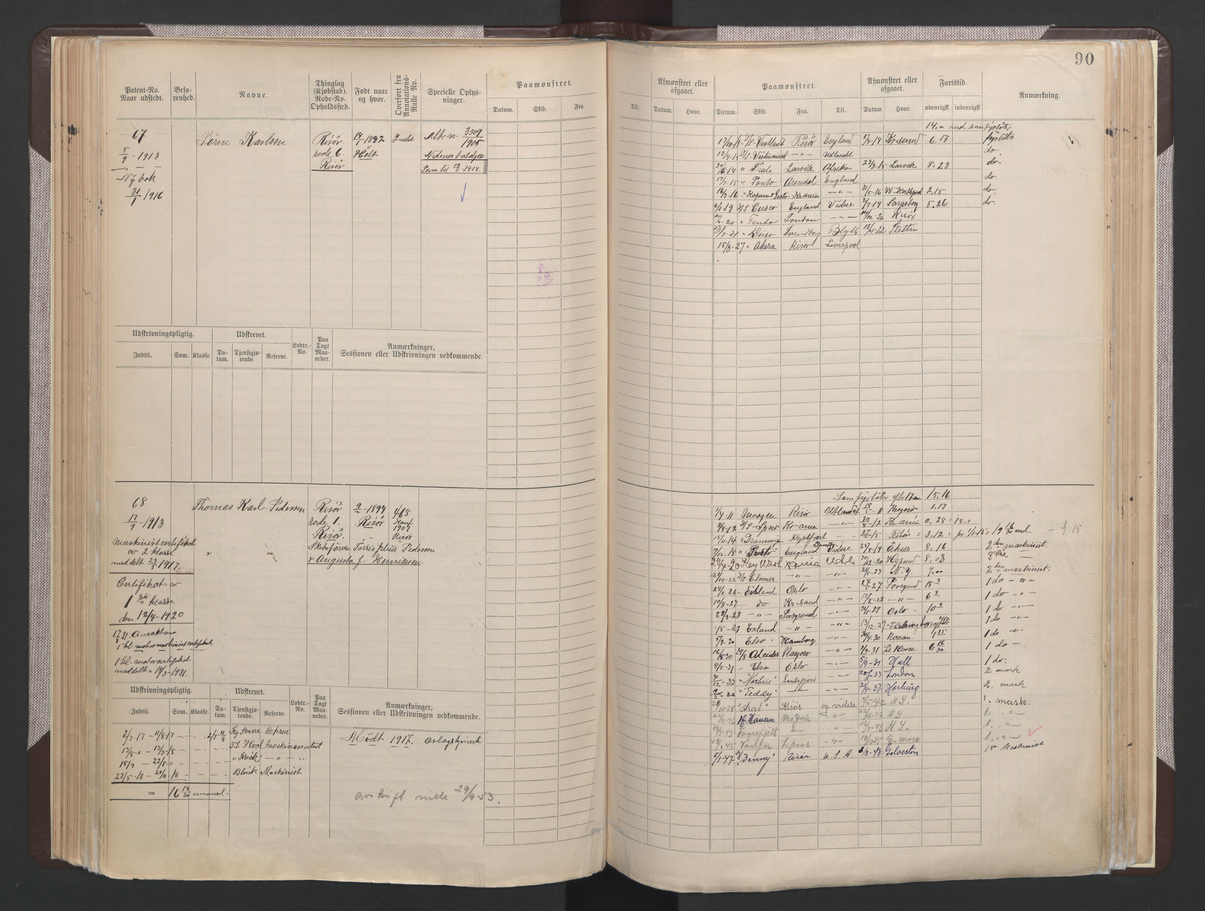 Risør mønstringskrets, AV/SAK-2031-0010/F/Fb/L0015: Hovedrulle B nr 1-193, T-14, 1891-1937, s. 44