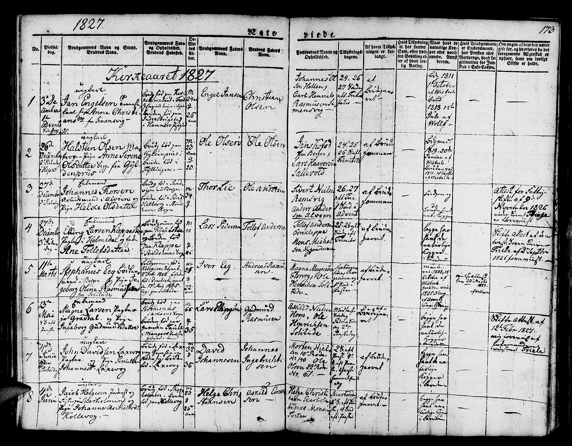 Askøy Sokneprestembete, AV/SAB-A-74101/H/Ha/Haa/Haaa/L0004: Ministerialbok nr. A 4, 1825-1845, s. 173