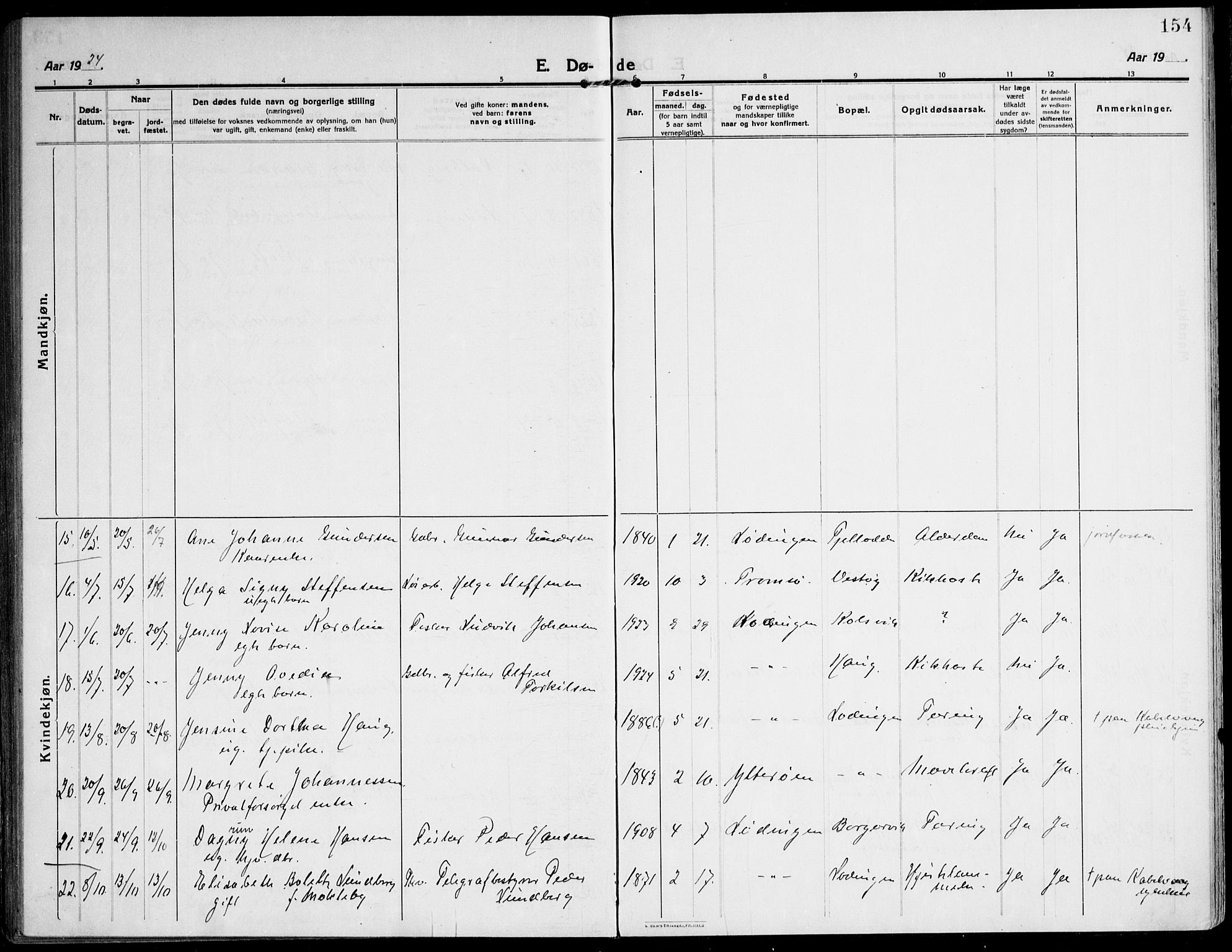Ministerialprotokoller, klokkerbøker og fødselsregistre - Nordland, AV/SAT-A-1459/872/L1037: Ministerialbok nr. 872A12, 1914-1925, s. 154
