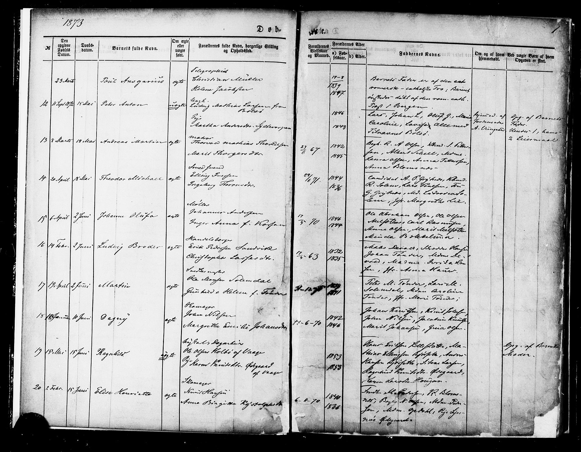 Ministerialprotokoller, klokkerbøker og fødselsregistre - Møre og Romsdal, AV/SAT-A-1454/558/L0691: Ministerialbok nr. 558A05, 1873-1886, s. 1