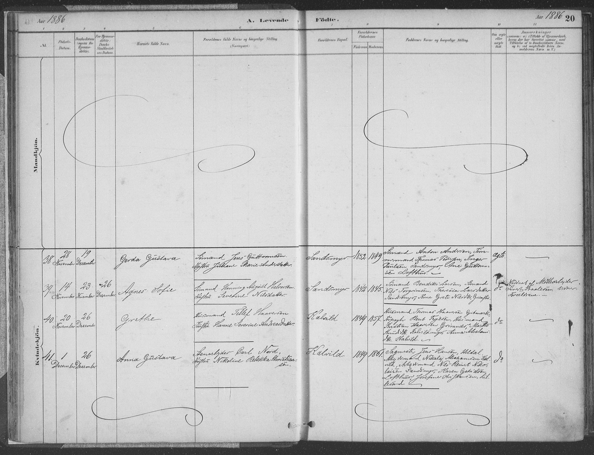 Vestre Moland sokneprestkontor, SAK/1111-0046/F/Fa/Fab/L0009: Ministerialbok nr. A 9, 1884-1899, s. 20