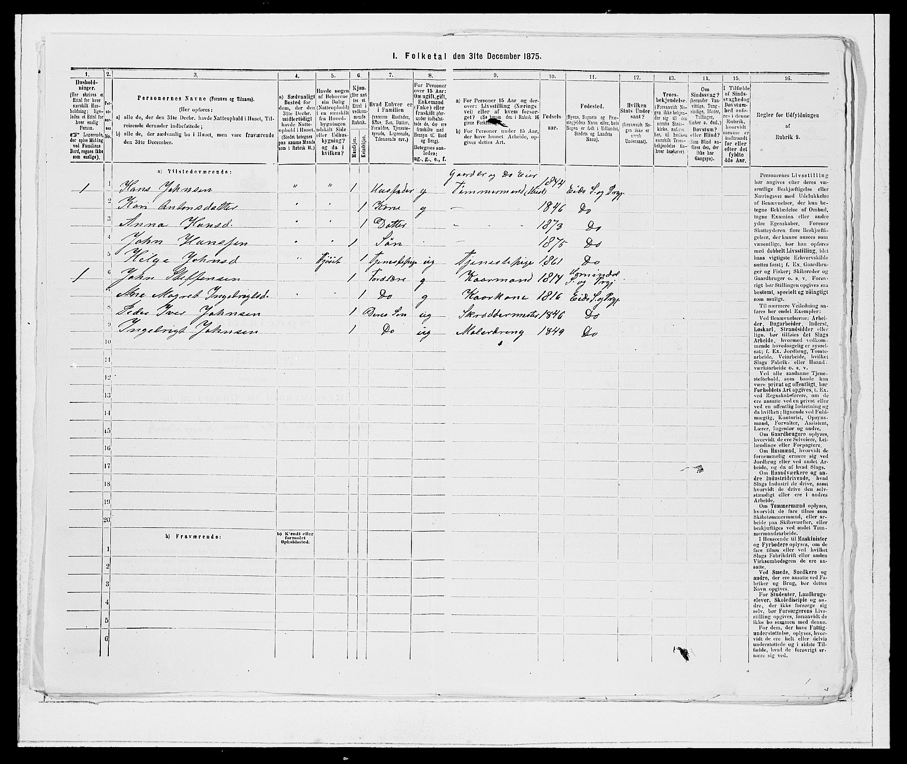 SAB, Folketelling 1875 for 1443P Eid prestegjeld, 1875, s. 445