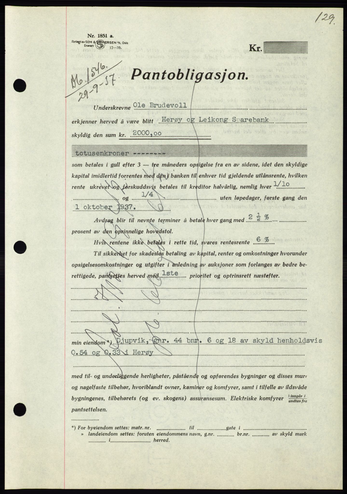 Søre Sunnmøre sorenskriveri, SAT/A-4122/1/2/2C/L0064: Pantebok nr. 58, 1937-1938, Dagboknr: 1546/1937