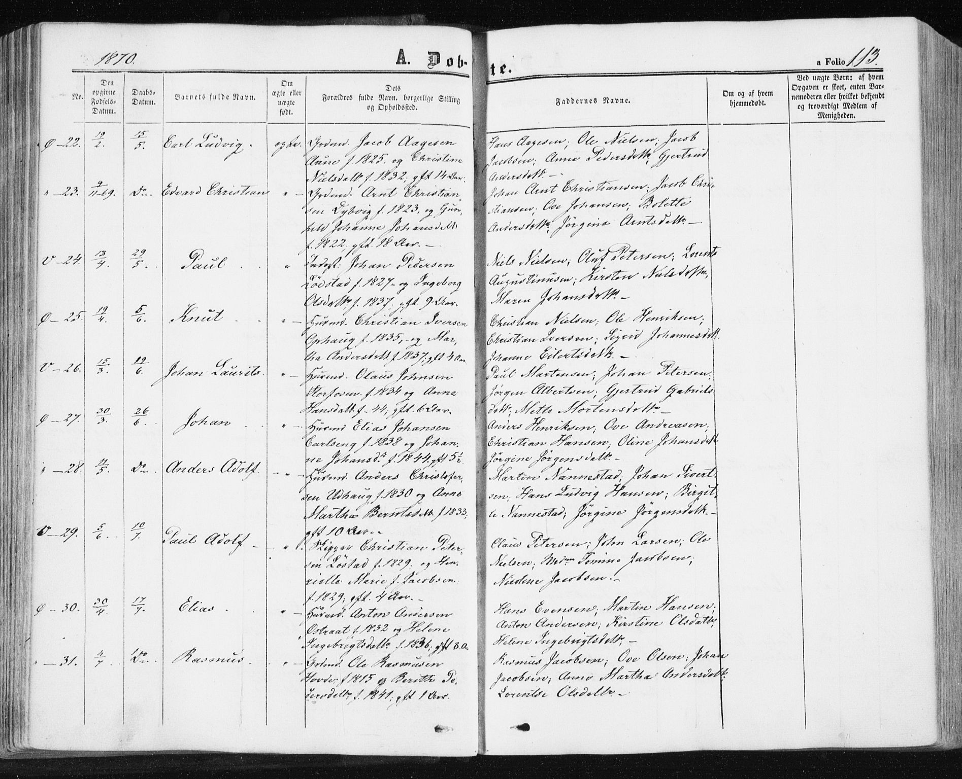 Ministerialprotokoller, klokkerbøker og fødselsregistre - Sør-Trøndelag, SAT/A-1456/659/L0737: Ministerialbok nr. 659A07, 1857-1875, s. 113