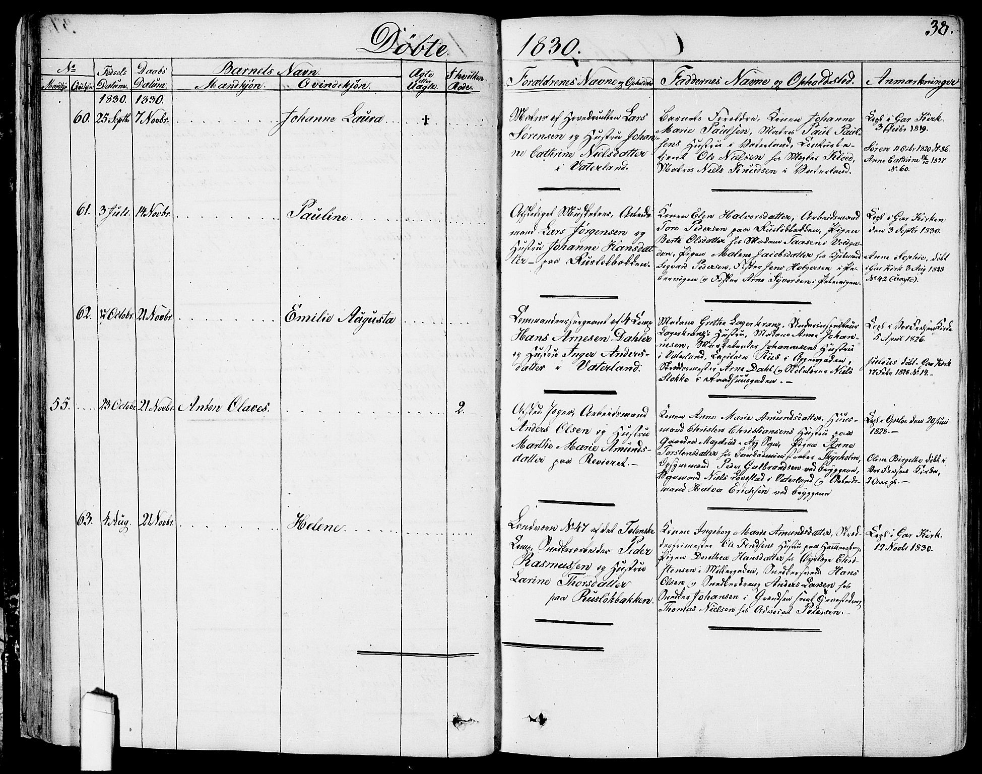 Garnisonsmenigheten Kirkebøker, AV/SAO-A-10846/G/Ga/L0004: Klokkerbok nr. 4, 1828-1840, s. 38