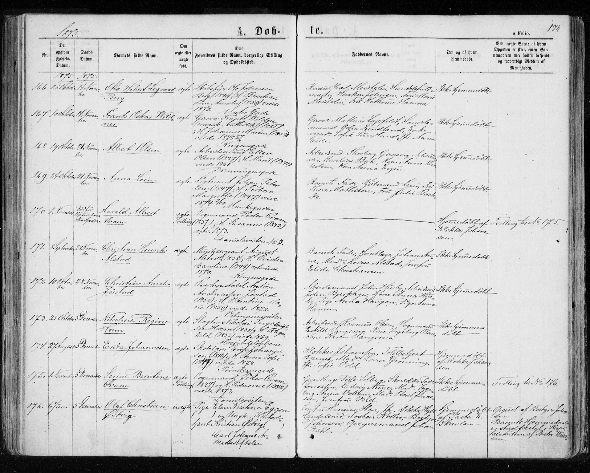 Ministerialprotokoller, klokkerbøker og fødselsregistre - Sør-Trøndelag, AV/SAT-A-1456/601/L0054: Ministerialbok nr. 601A22, 1866-1877, s. 174