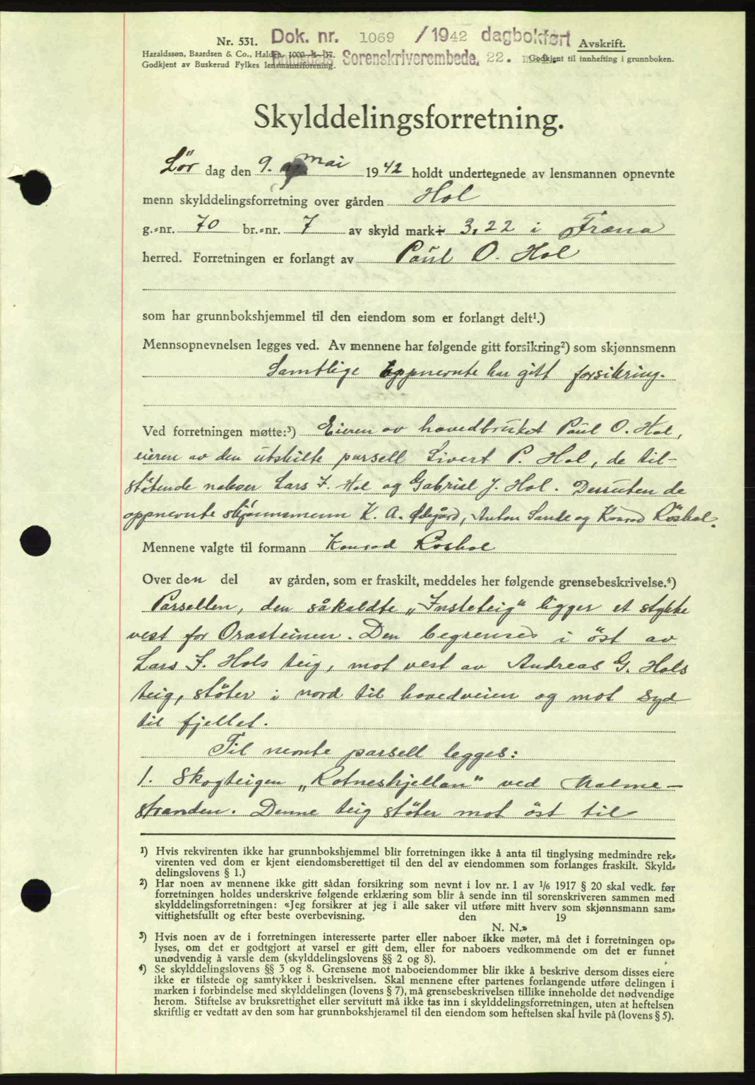 Romsdal sorenskriveri, AV/SAT-A-4149/1/2/2C: Pantebok nr. A12, 1942-1942, Dagboknr: 1069/1942