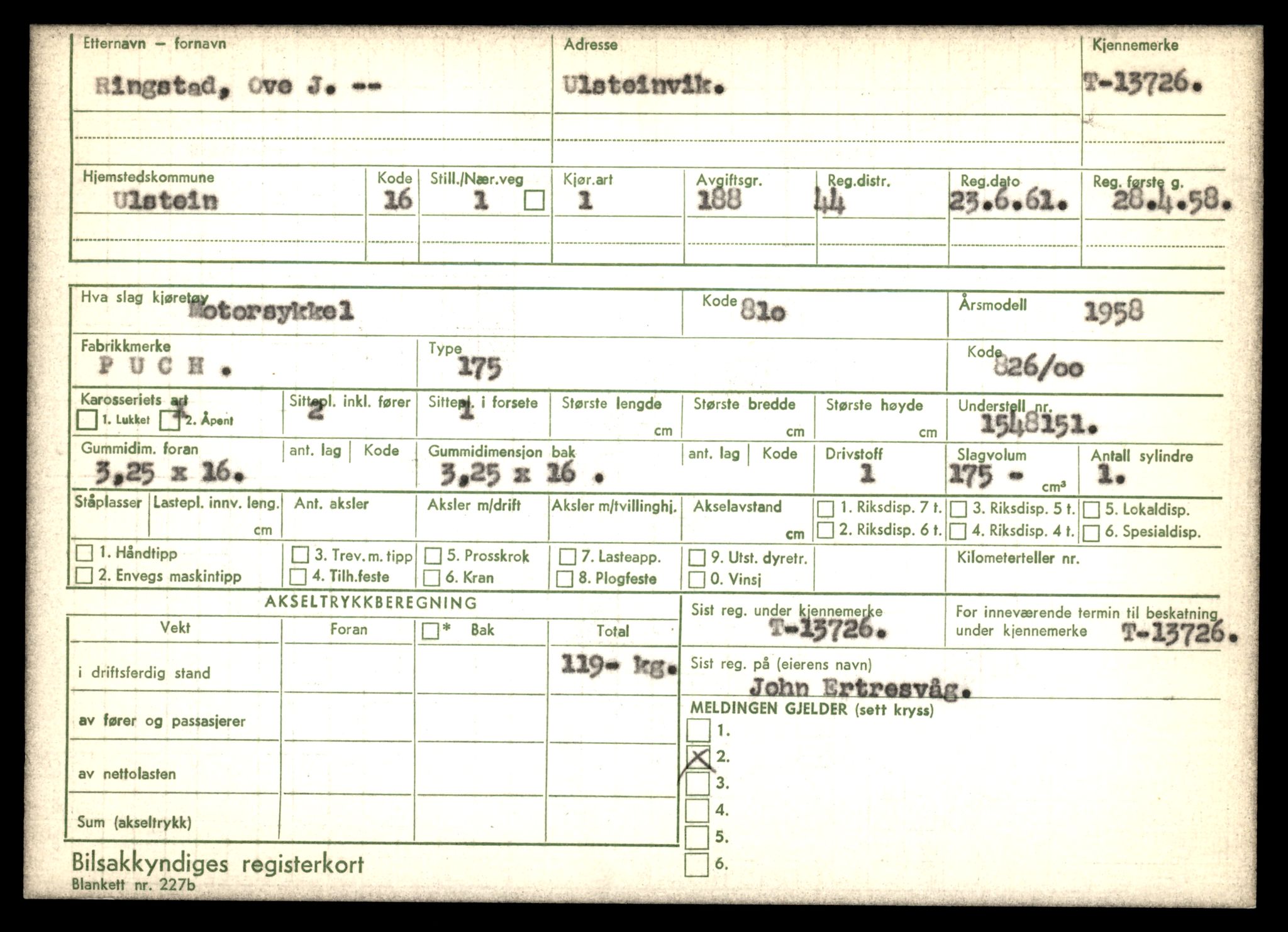 Møre og Romsdal vegkontor - Ålesund trafikkstasjon, AV/SAT-A-4099/F/Fe/L0041: Registreringskort for kjøretøy T 13710 - T 13905, 1927-1998, s. 265