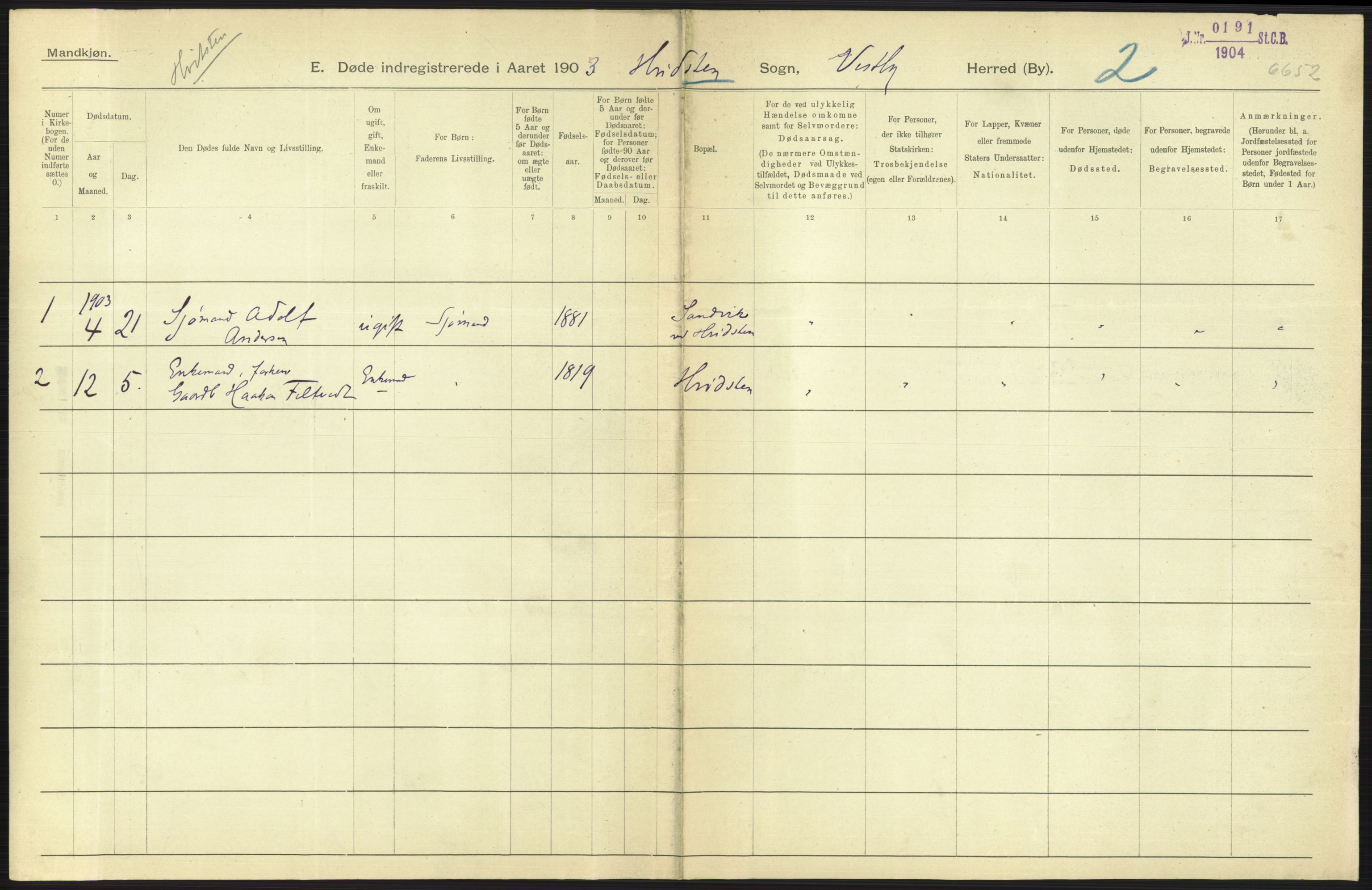 Statistisk sentralbyrå, Sosiodemografiske emner, Befolkning, AV/RA-S-2228/D/Df/Dfa/Dfaa/L0002: Akershus amt: Fødte, gifte, døde, 1903, s. 789