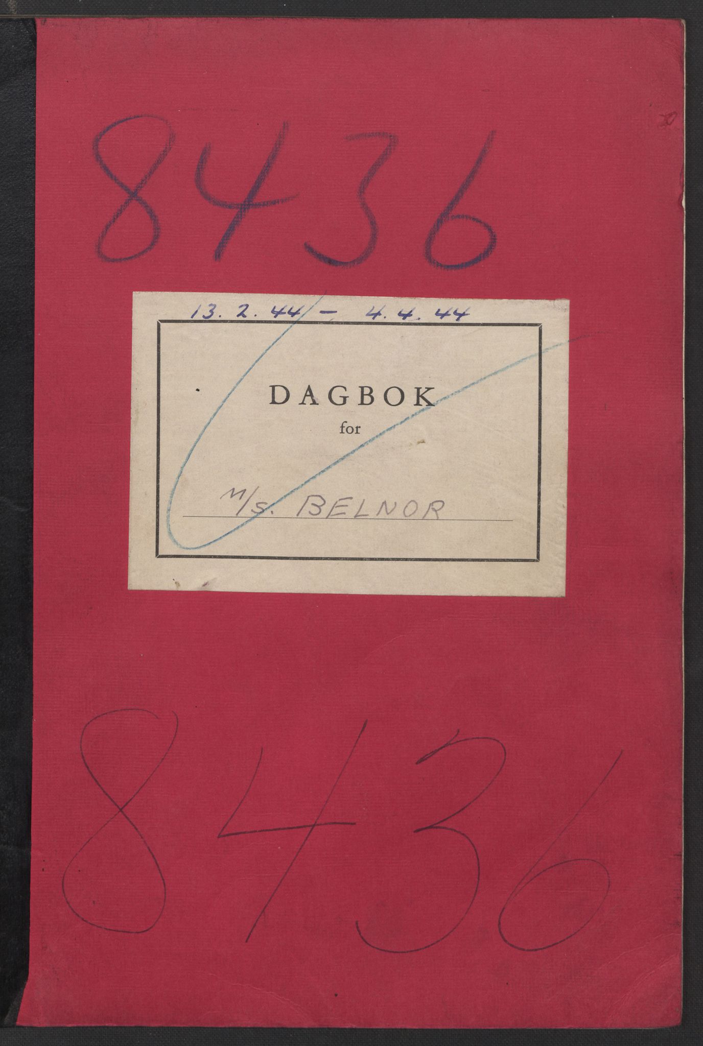 Nortraship, Skipsdagbøker, RA/S-2168/F/L1544/0005: Boknr. 8432 - 8445 / Boknr. 8436 Belnor, 1944