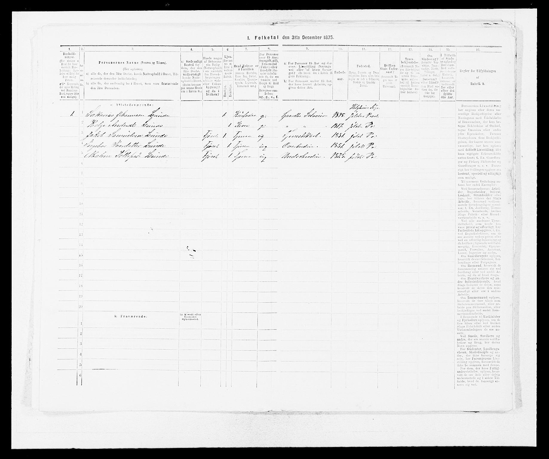 SAB, Folketelling 1875 for 1431P Jølster prestegjeld, 1875, s. 365
